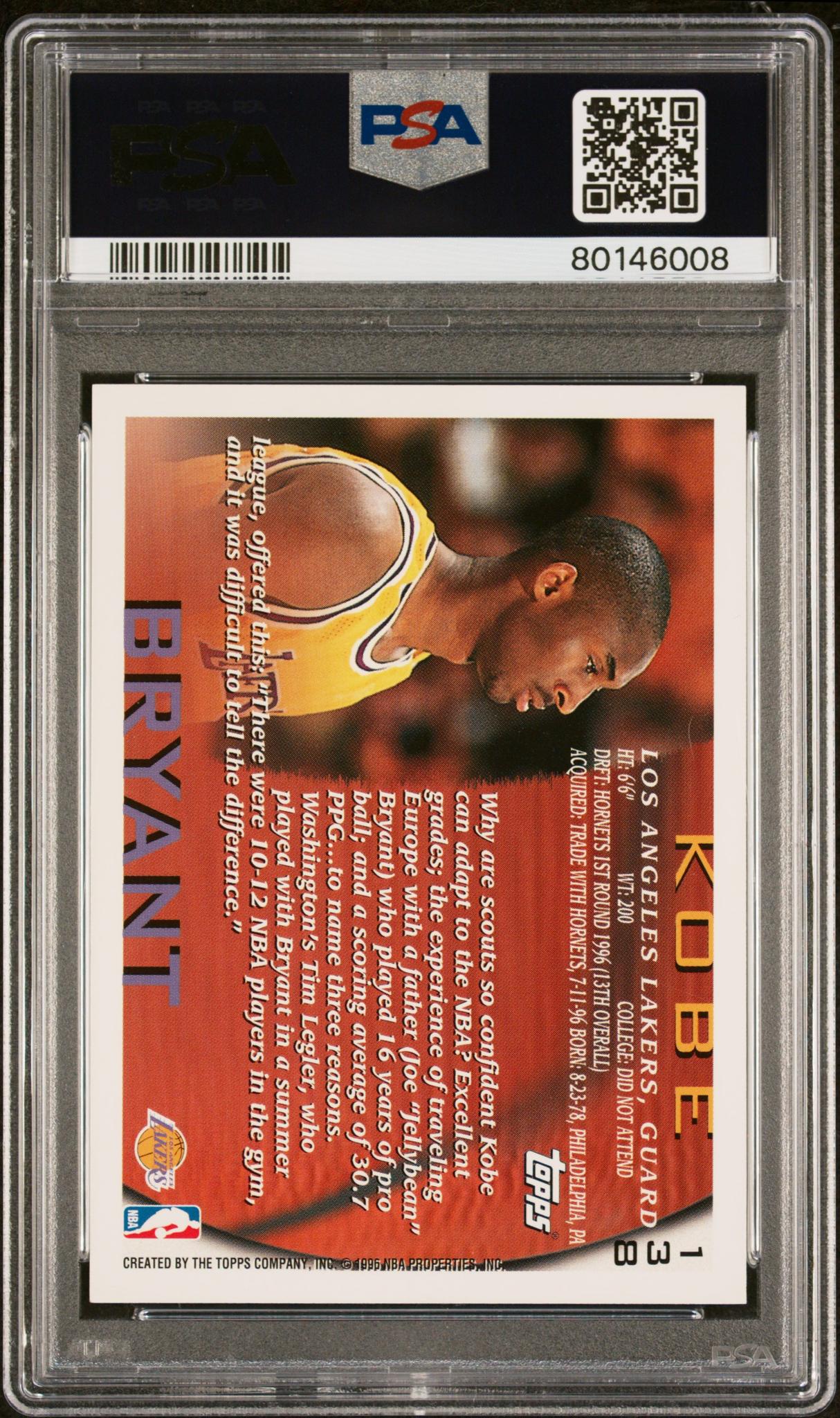 1996 Topps Kobe Bryant #138 RC PSA 9
