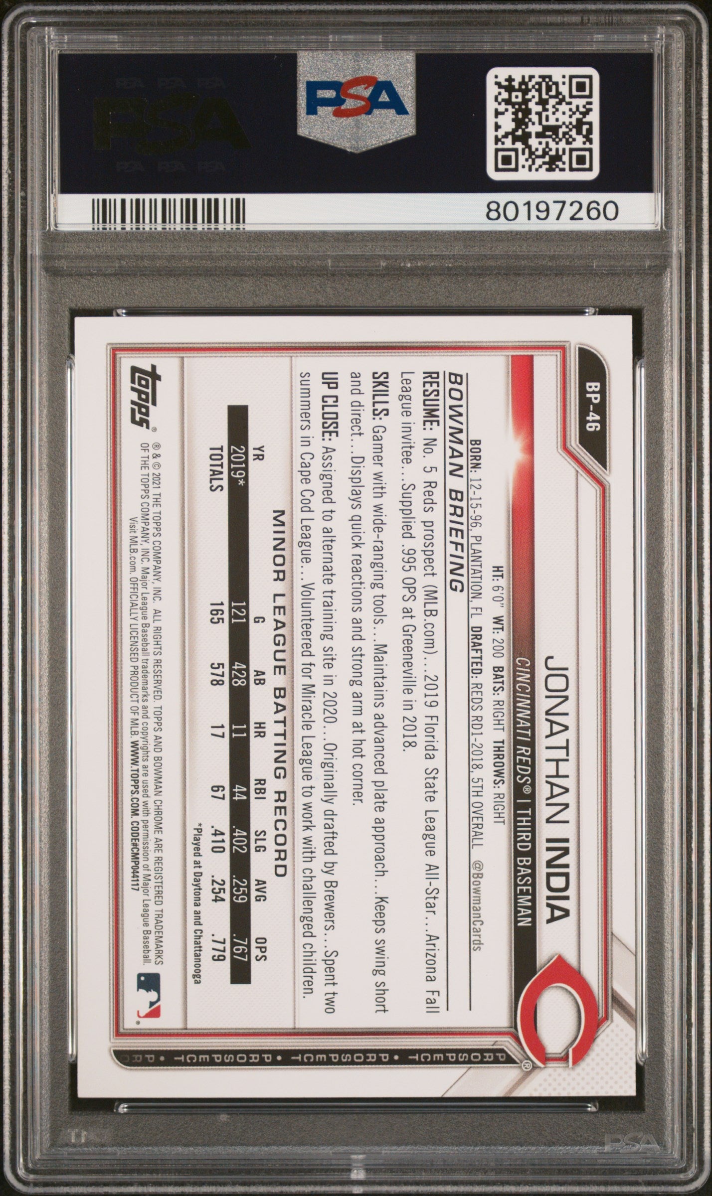2023 Topps Archives Signature Jonathan India #BP46 Auto /49 PSA 9
