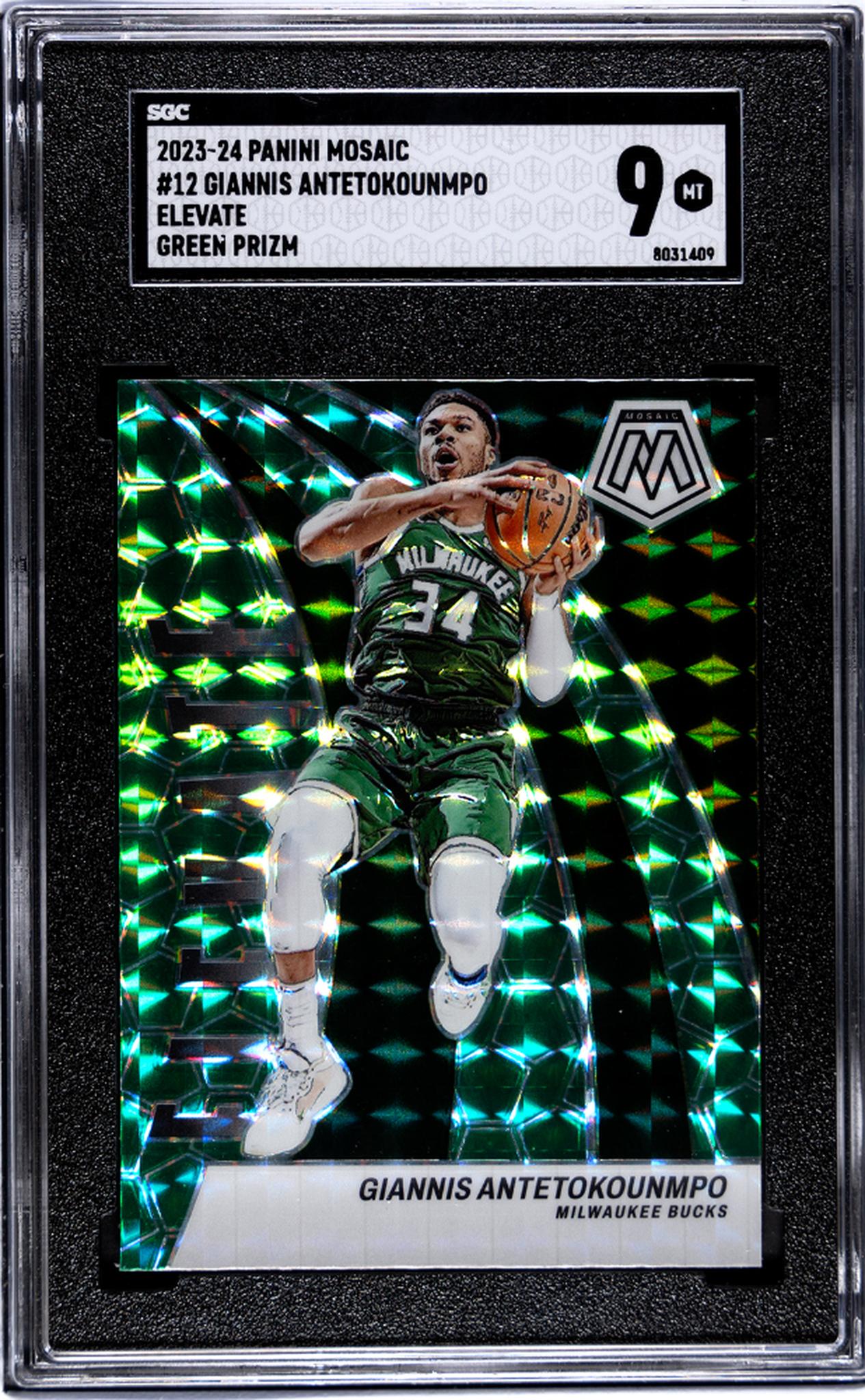 2023 Panini Mosaic Green Prizm Giannis Antetokounmpo #12 SGC 9