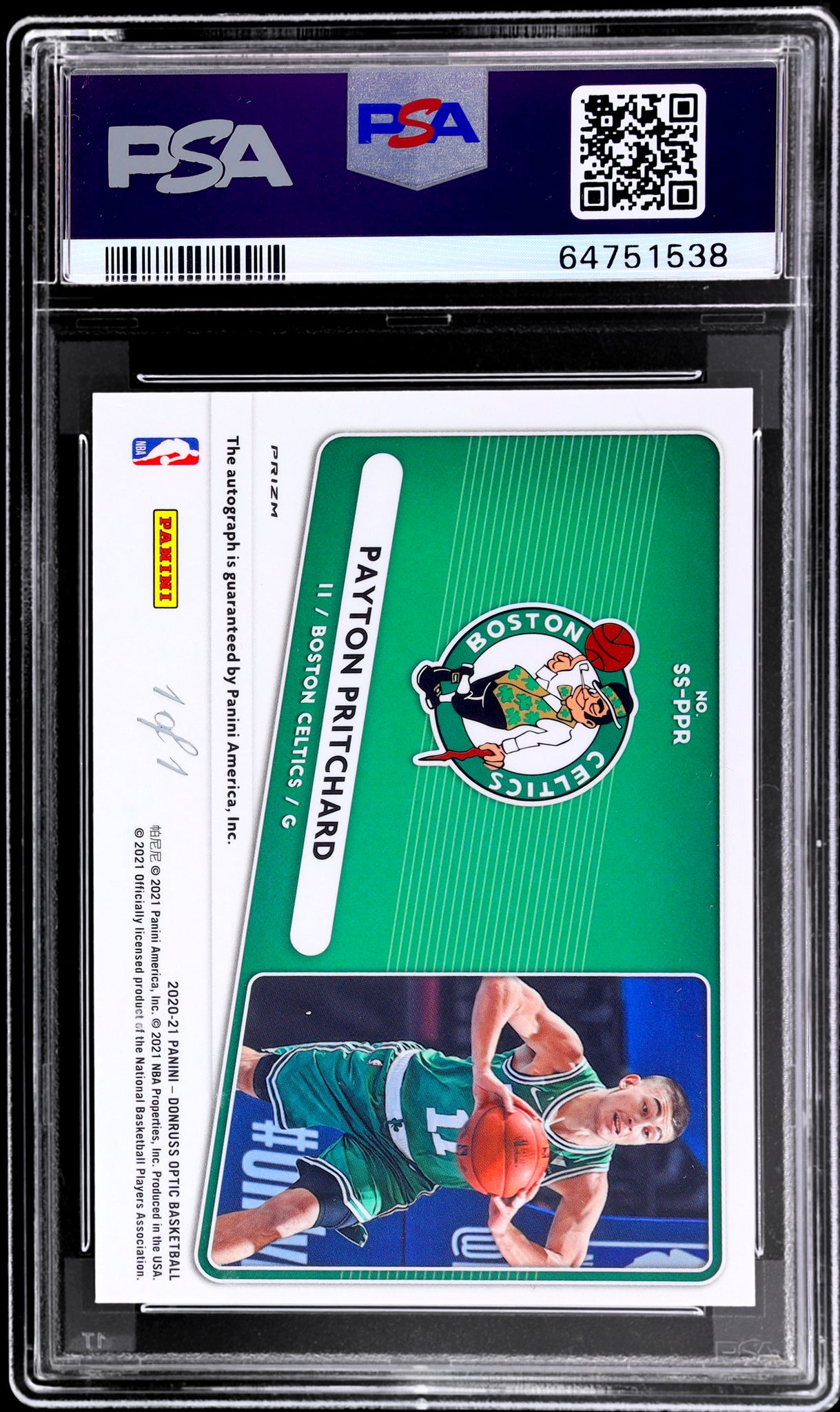 2020 Panini Donruss Optic #76 Payton Pritchard Signature Series Checkerboard /1 PSA 8