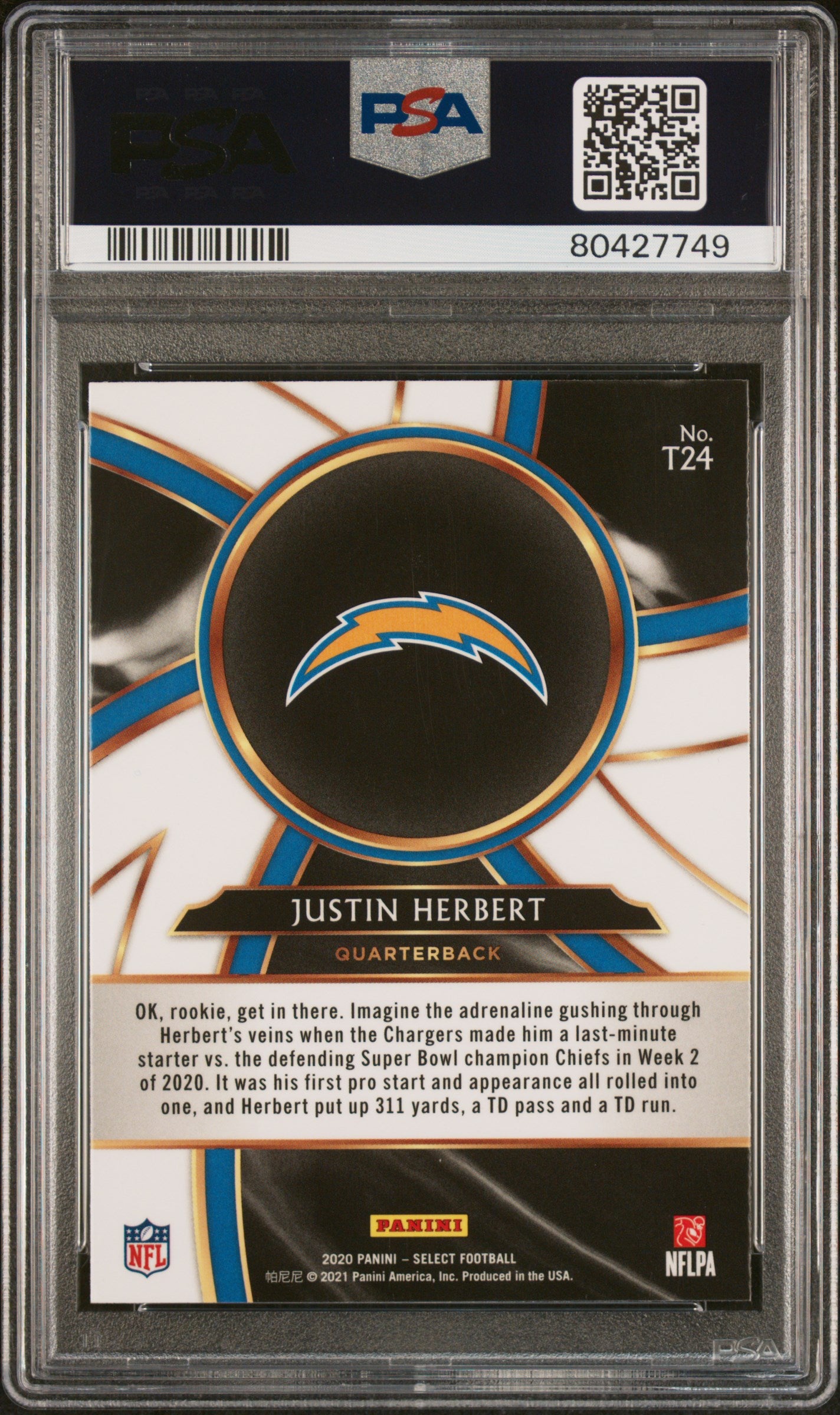 2020 Panini Select Turbocharged Justin Herbert #T24 RC PSA 9