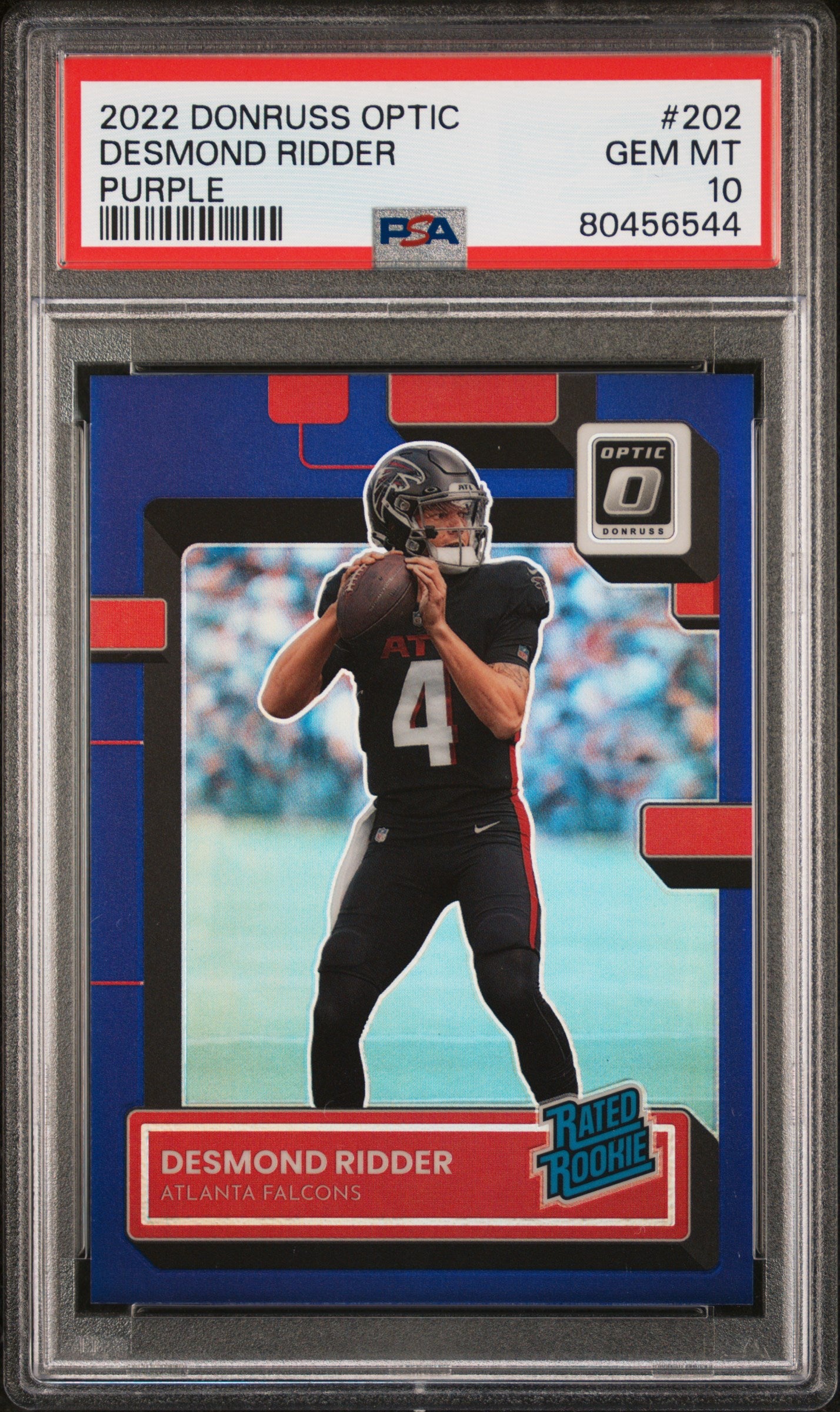 2022 Panini Donruss Optic 202 Desmond Ridder Purple Rookie /50 PSA 10 Gem Mint Falcons