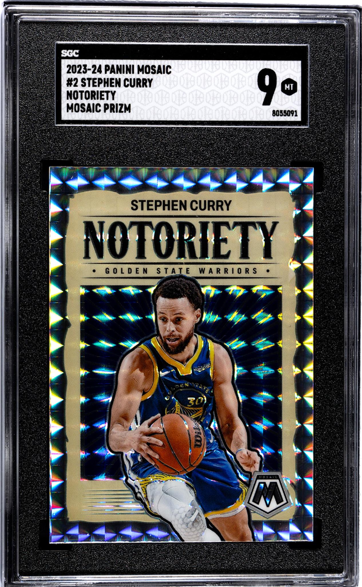 2023-24 Panini Mosaic #2 Stephen Curry Notoriety Mosaic Prizm SGC 9