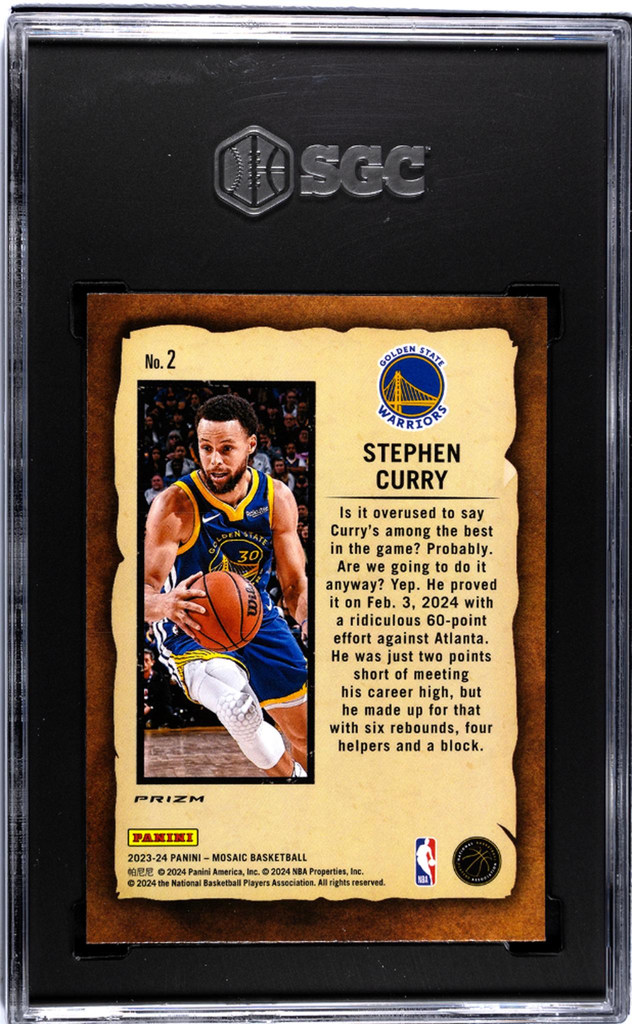 2023-24 Panini Mosaic #2 Stephen Curry Notoriety Mosaic Prizm SGC 9