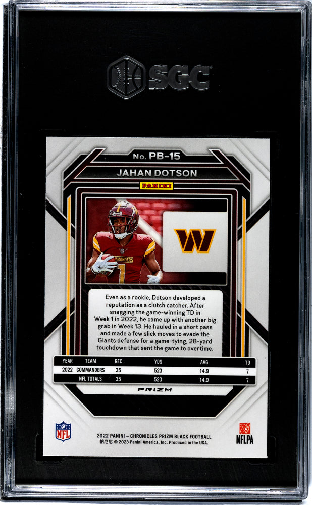 2022 Panini Chronicles #PB-15 Jahan Dotson Prizm Black Silver Prizm SGC 9.5