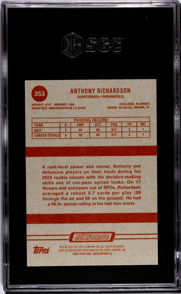 2023 Topps Composite #353 Anthony Richardson Rookie SGC 9.5