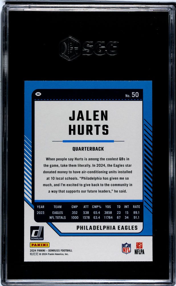 2024 Donruss #50 Jalen Hurts SGC 10