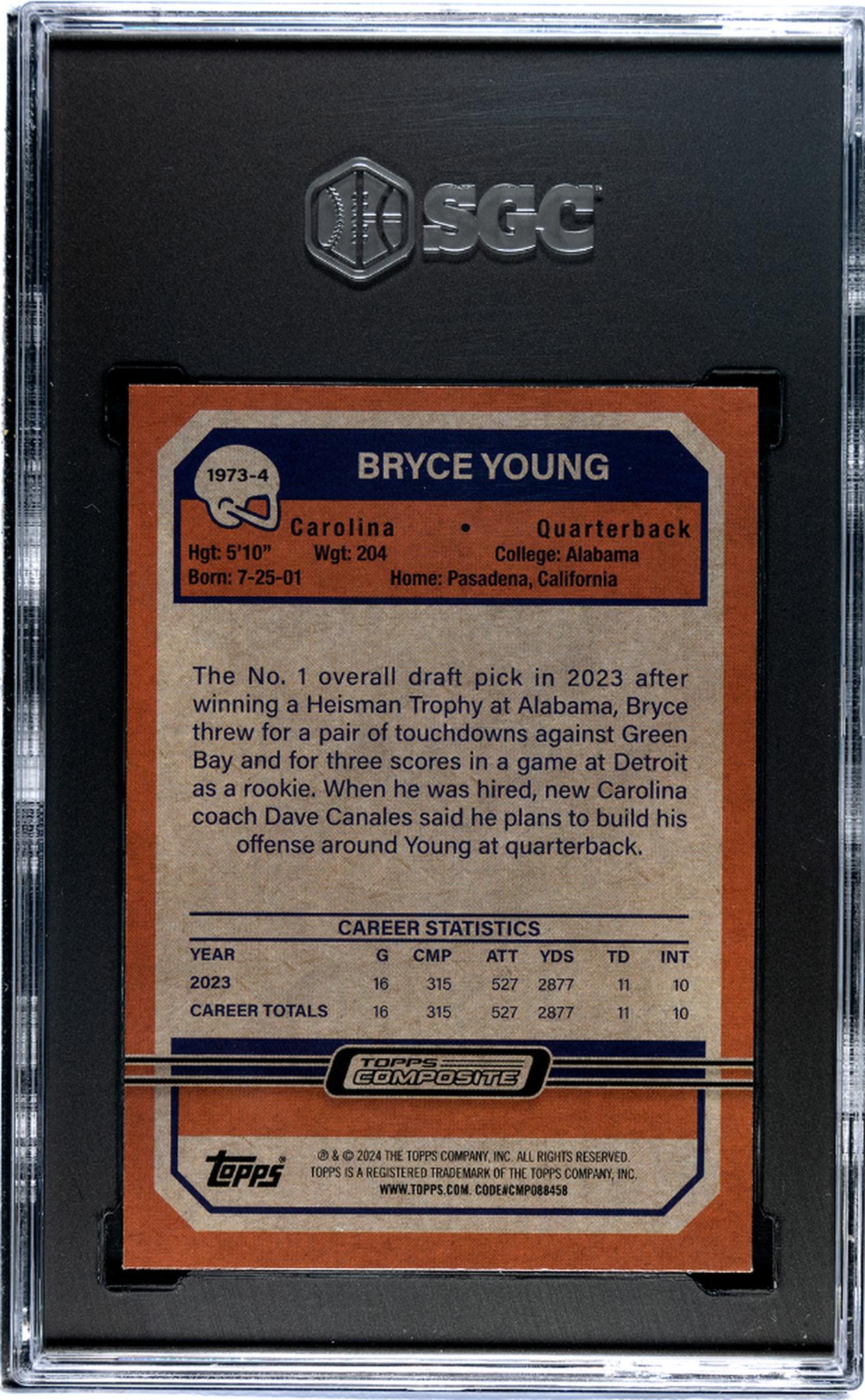 2023 Topps Composite #1973-4 Bryce Young XFractor Rookie SGC 9.5