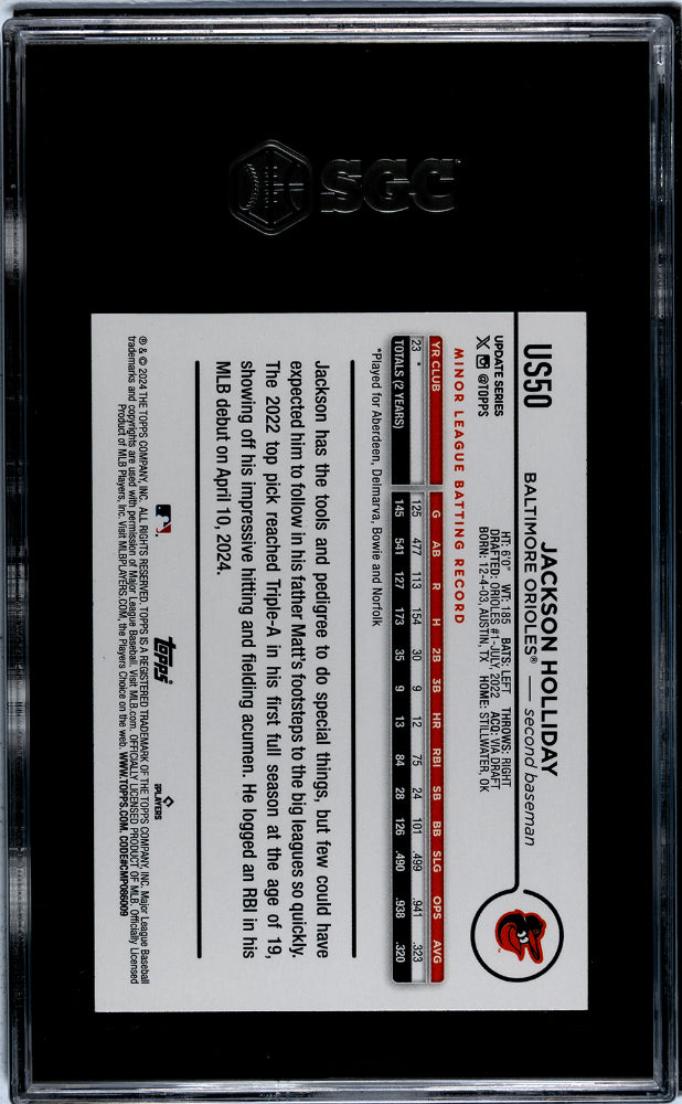 2024 Topps Update Jackson Holliday #US50 RC SGC 9.5