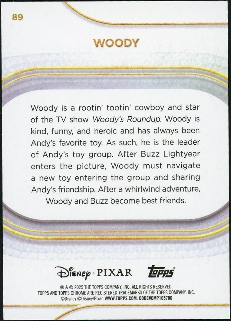 2025 Topps Chrome Disney Sapphire 89 Woody Orange 07/25