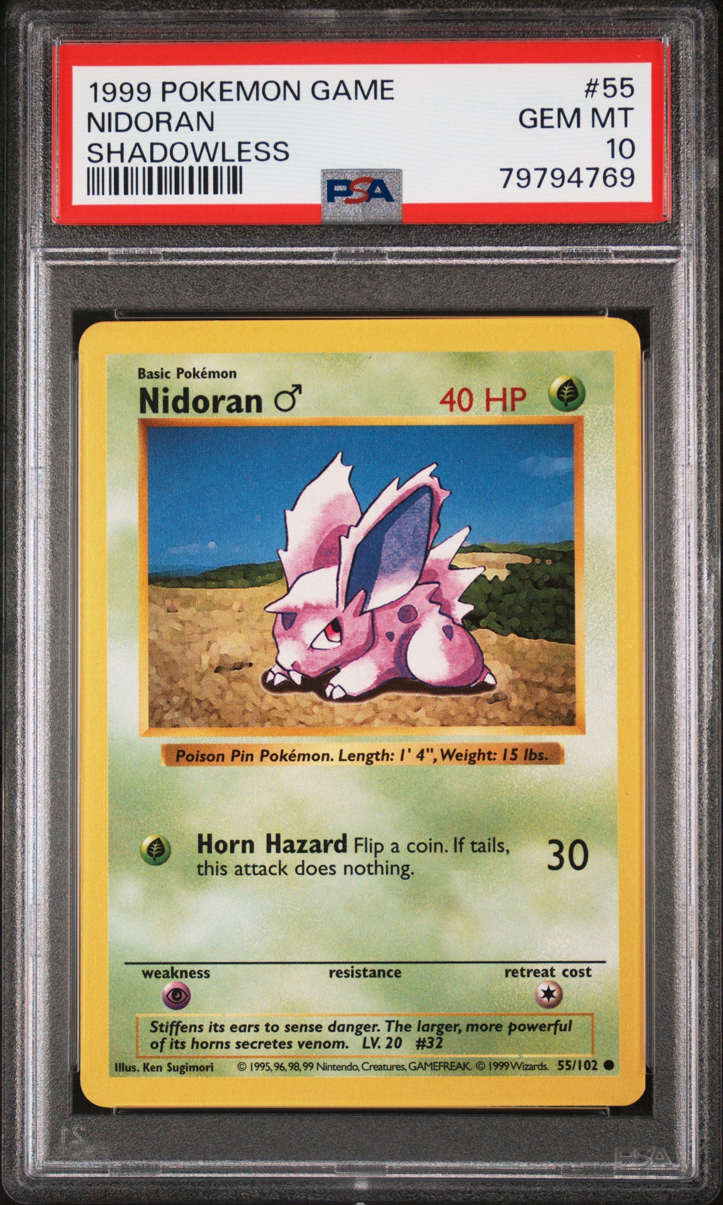 1999 Pokemon Base Set #55 Nidoran-M Shadowless PSA 10