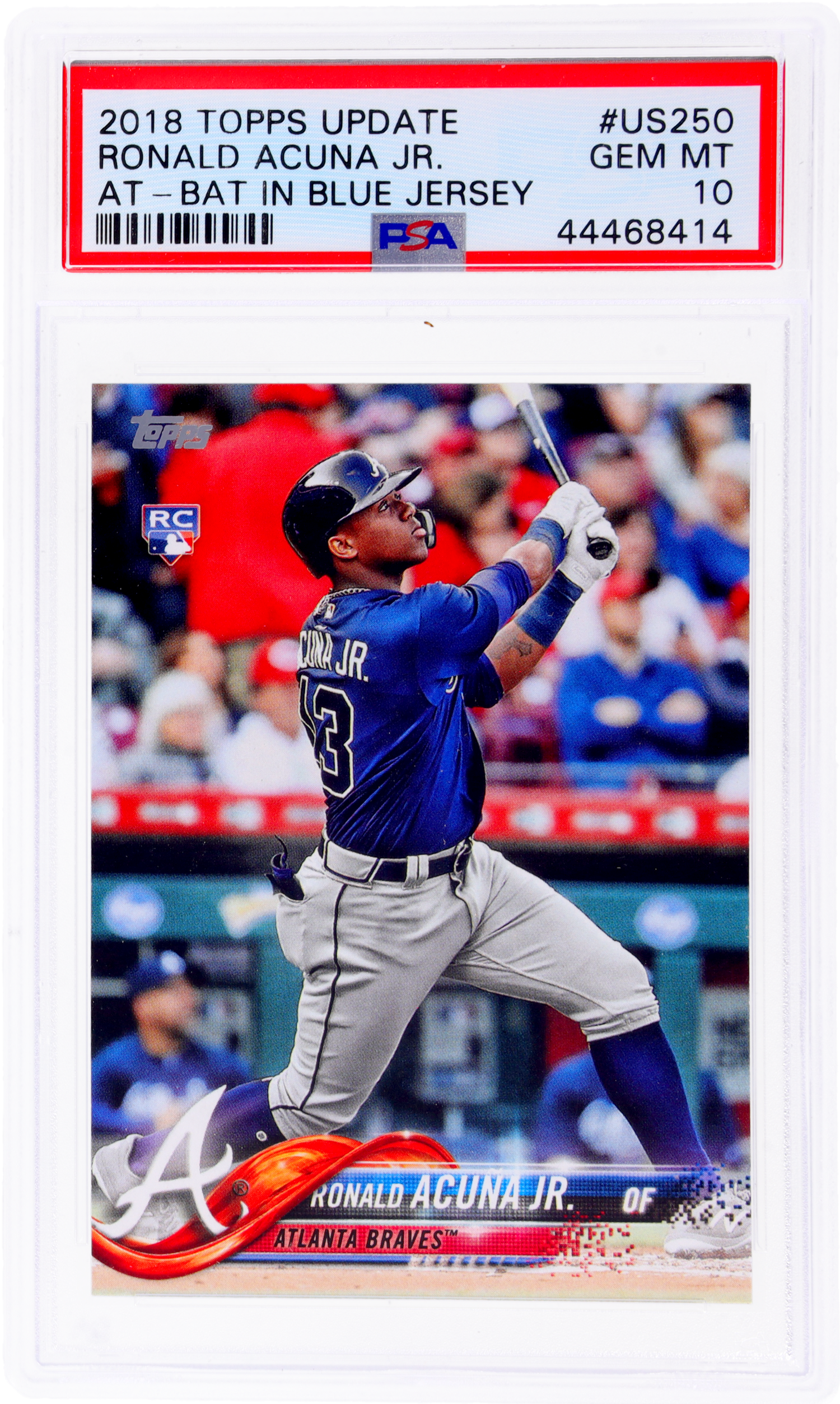 2018 Topps Update #US250 Ronald Acuna Jr. At Bat In Blue Jersey PSA 10