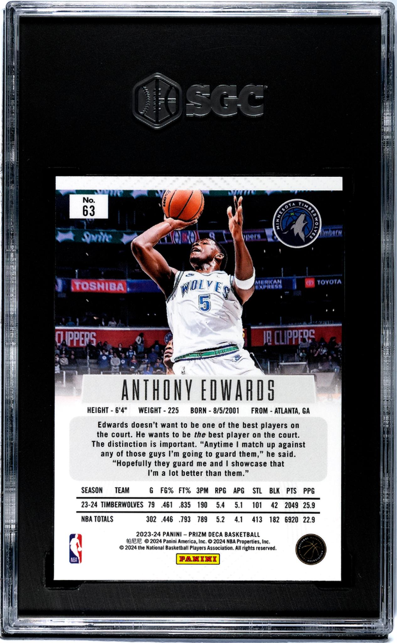 2023-24 Panini Prizm Deca #63 Anthony Edwards SGC 9