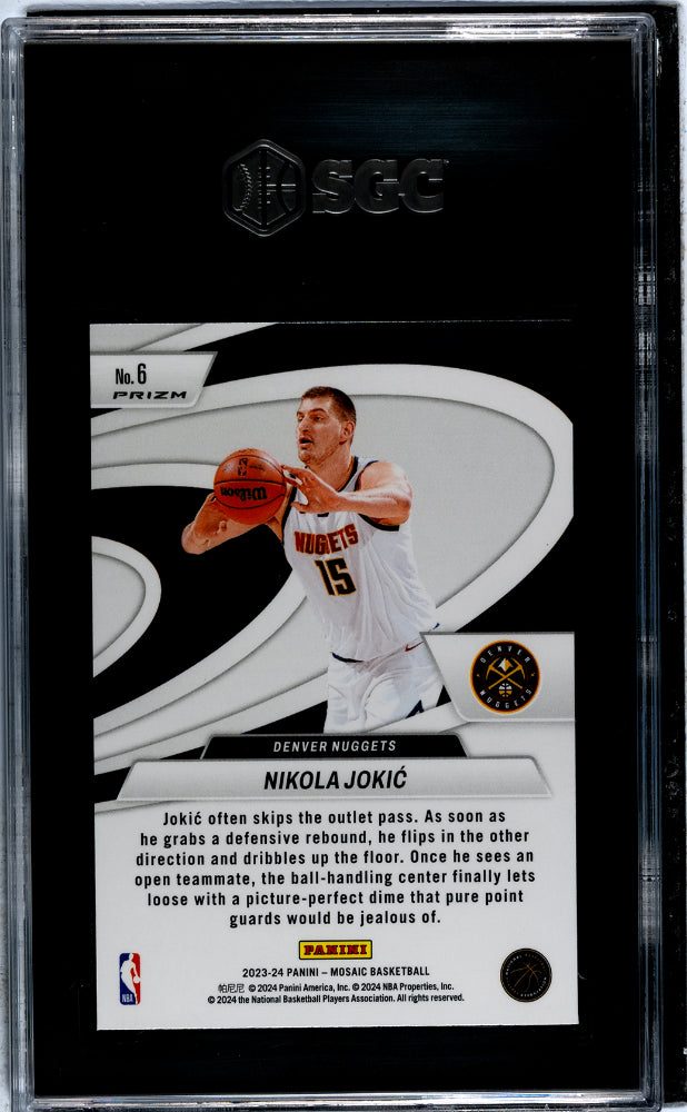 2023-24 Panini Mosaic #6 Nikola Jokic Give And Go Mosaic Prizm SGC 10