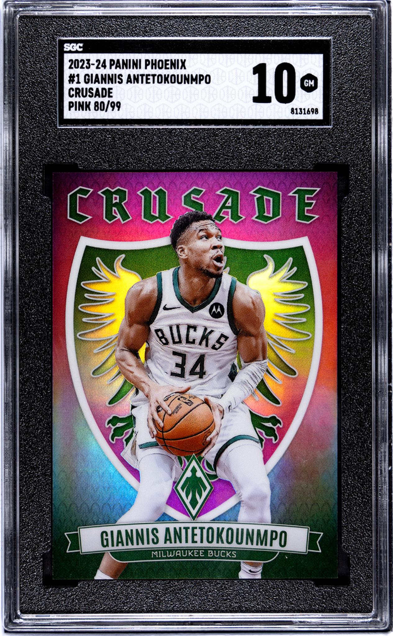 2023-24 Panini Phoenix #1 Giannis Antetokounmpo Crusade Pink 80/99 SGC 10