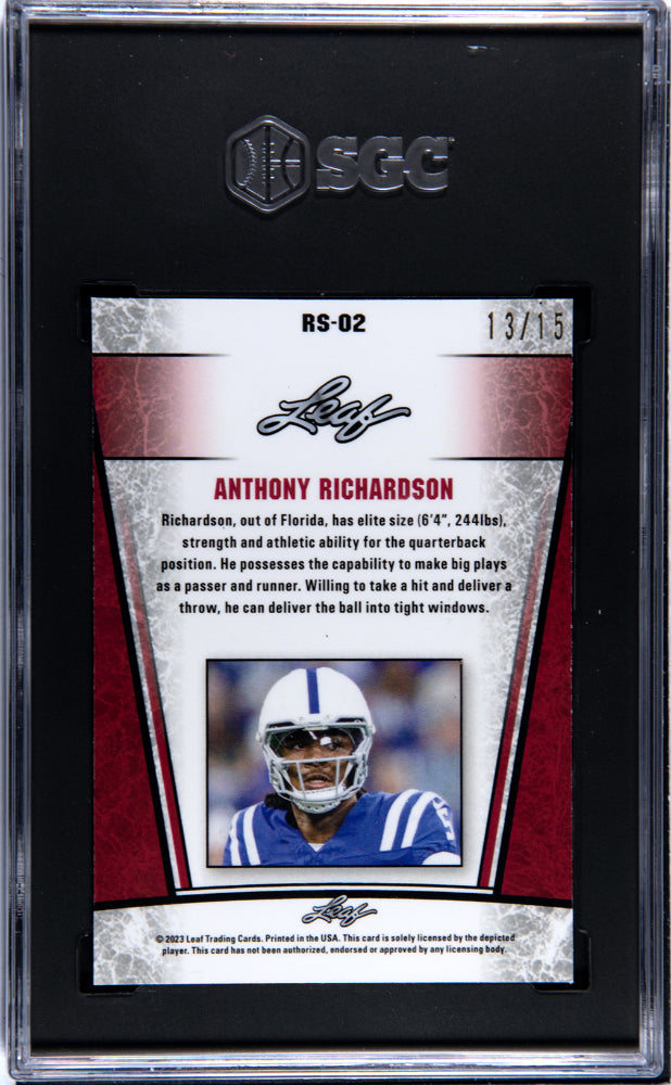 2023 Leaf Special Release Purple Wave Anthony Richardson #RS-02 RC /15 SGC 10