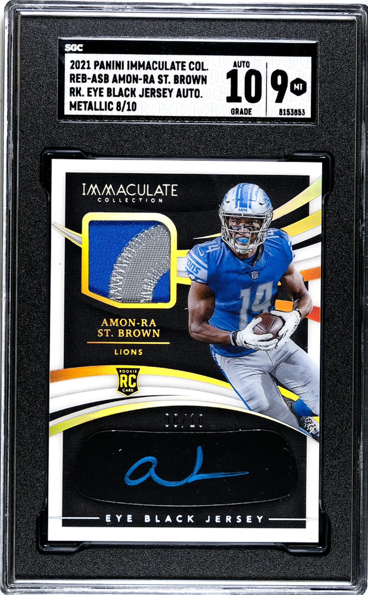 2021 Immaculate #REB-ASB Amon-Ra St. Brown Eye Black Jersey /10 SGC 9