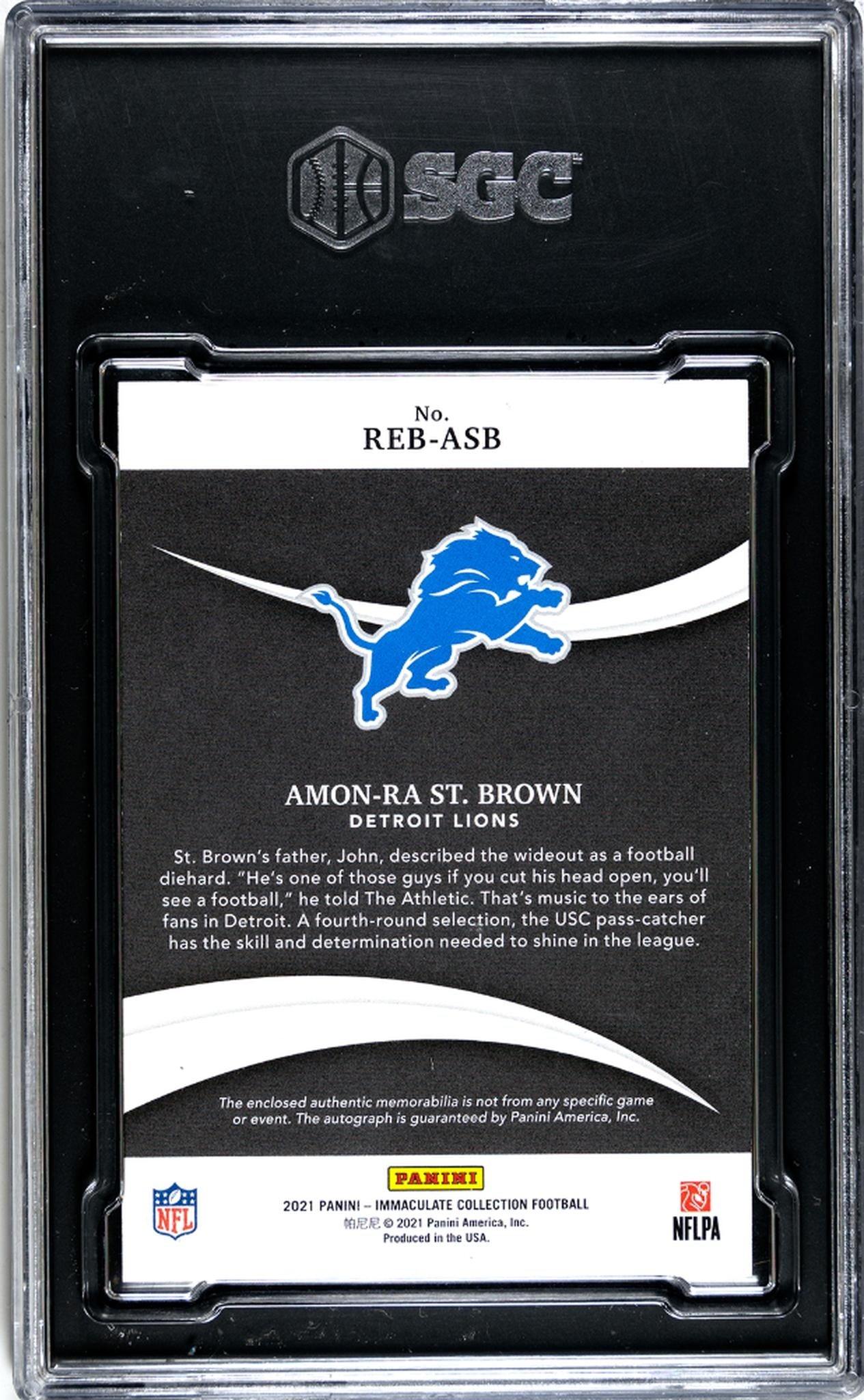 2021 Immaculate #REB-ASB Amon-Ra St. Brown Eye Black Jersey /10 SGC 9