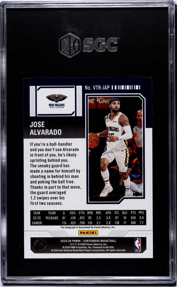 2023 Panini Contenders Veteran Jose Alvarado #VTR-JAP Auto SGC 9.5 Auto 10