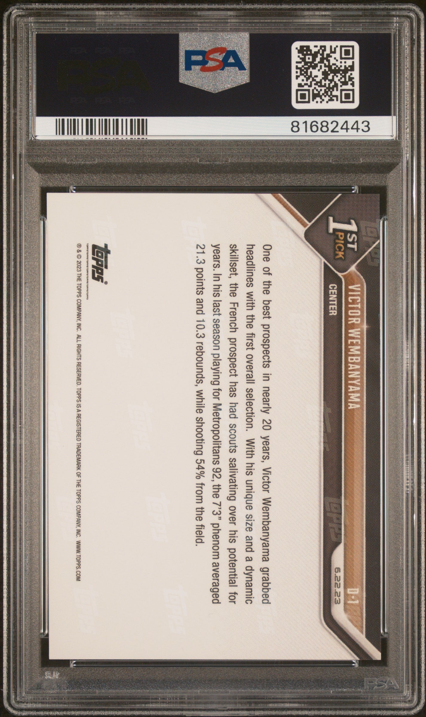 2023 Topps Now Draft #D1 Victor Wembanyama PSA 10