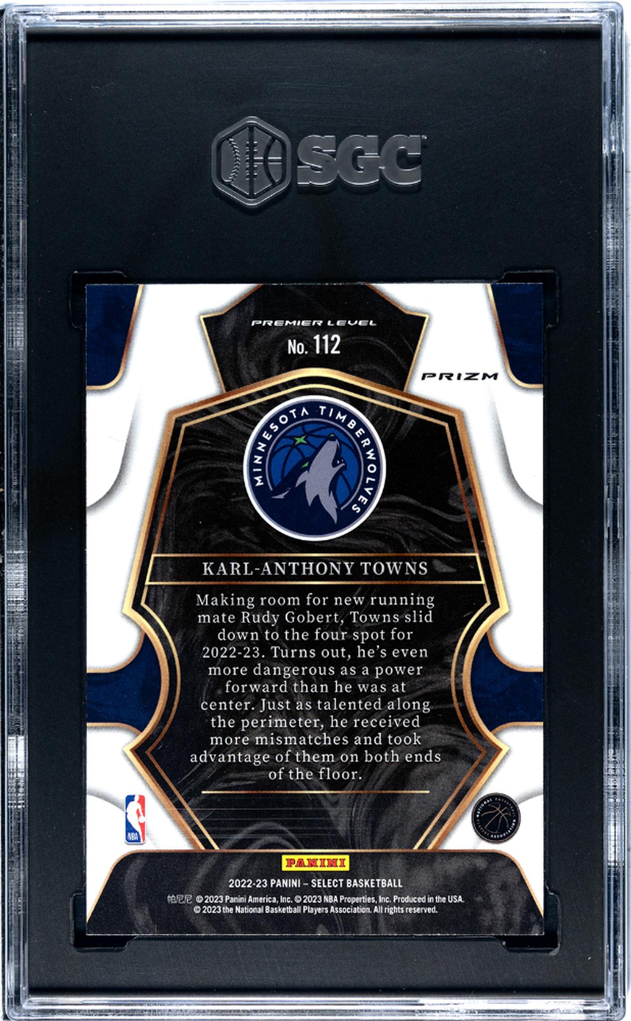 2022-23 Panini Select #112 Karl-Anthony Towns Blue Prizm SGC 9