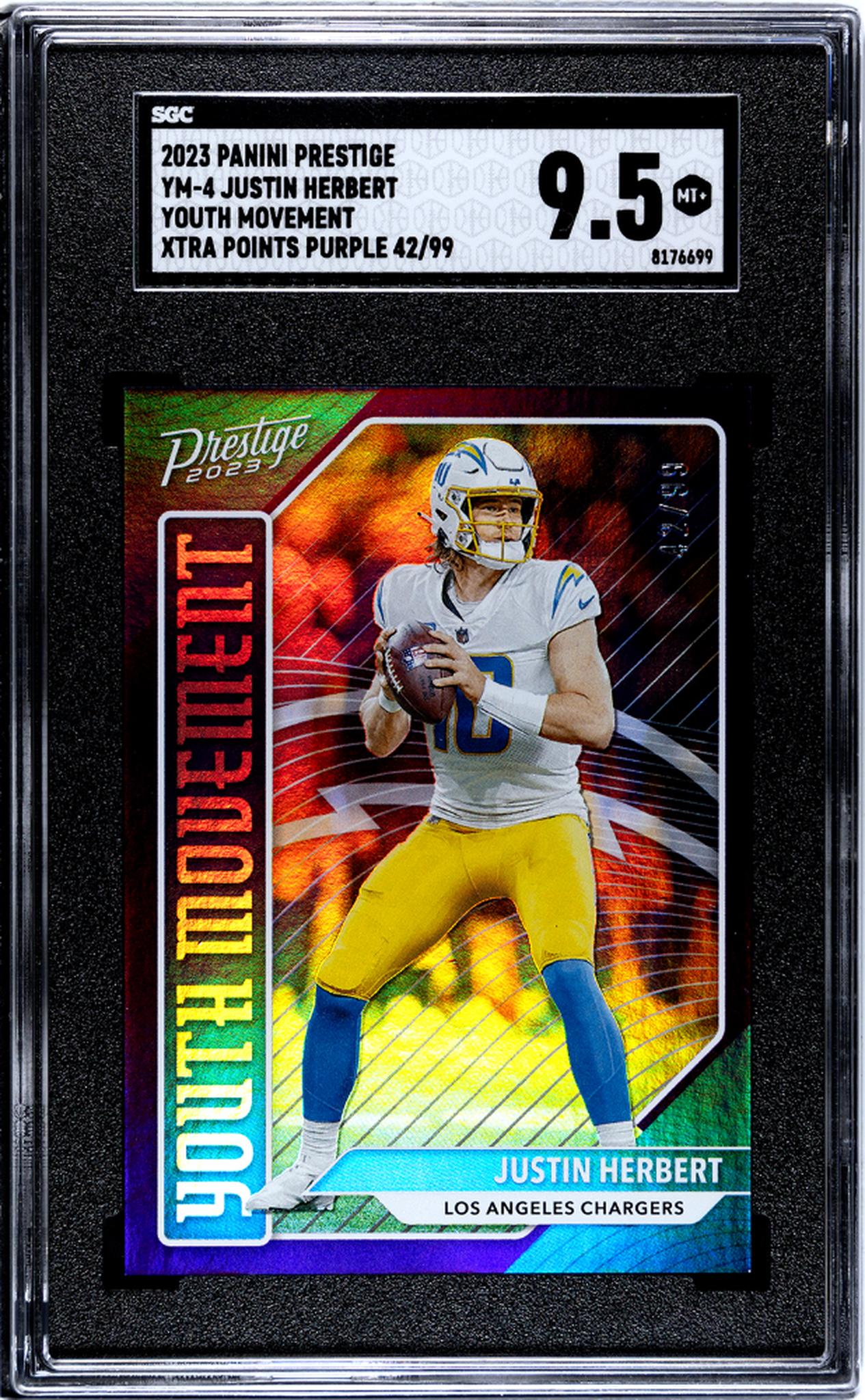2023 Panini Prestige #YM-4 Justin Herbert Youth Movement Xtra Points Purple /99 SGC 9.5