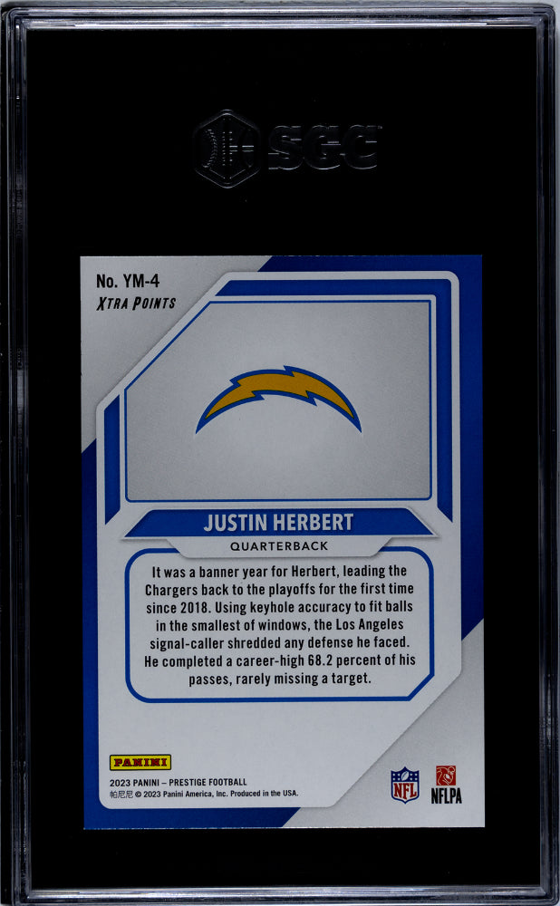 2023 Panini Prestige #YM-4 Justin Herbert Youth Movement Xtra Points Purple /99 SGC 9.5