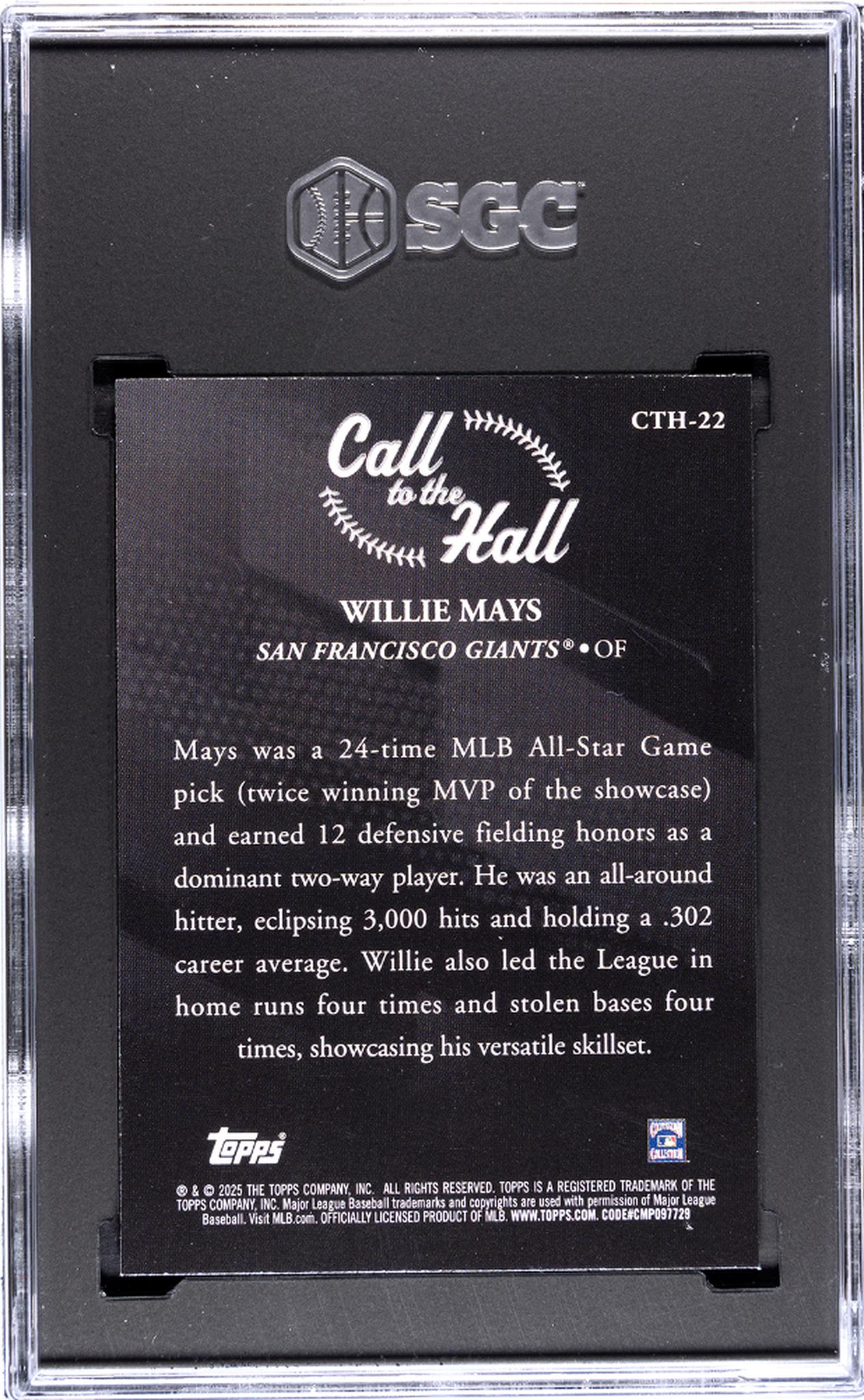 2025 Topps Call to the Hall Willie Mays #CTH-22 SGC 9.5