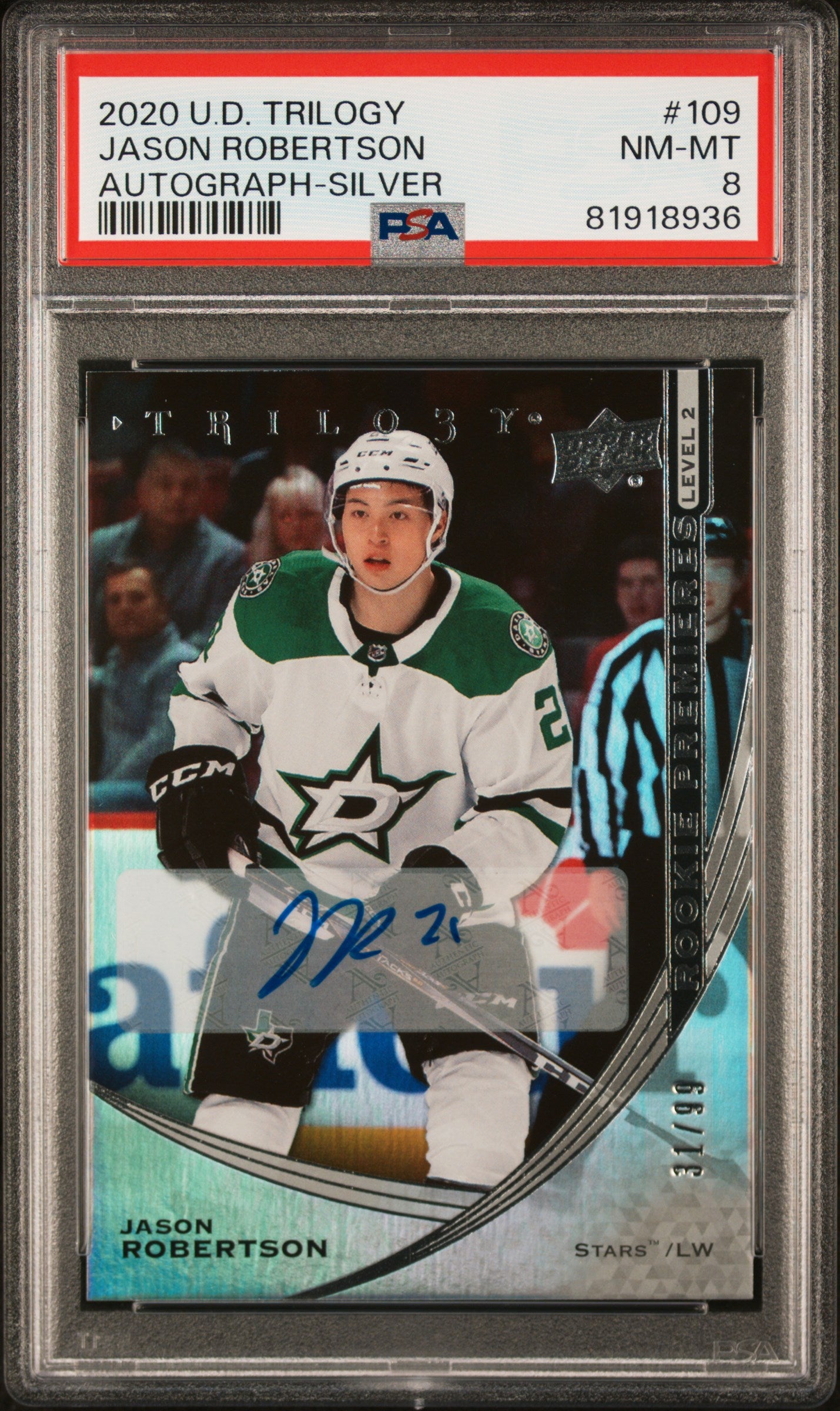 2020 Trilogy #109 Jason Robertson Rookie Premieres Level 2 /199 PSA 8