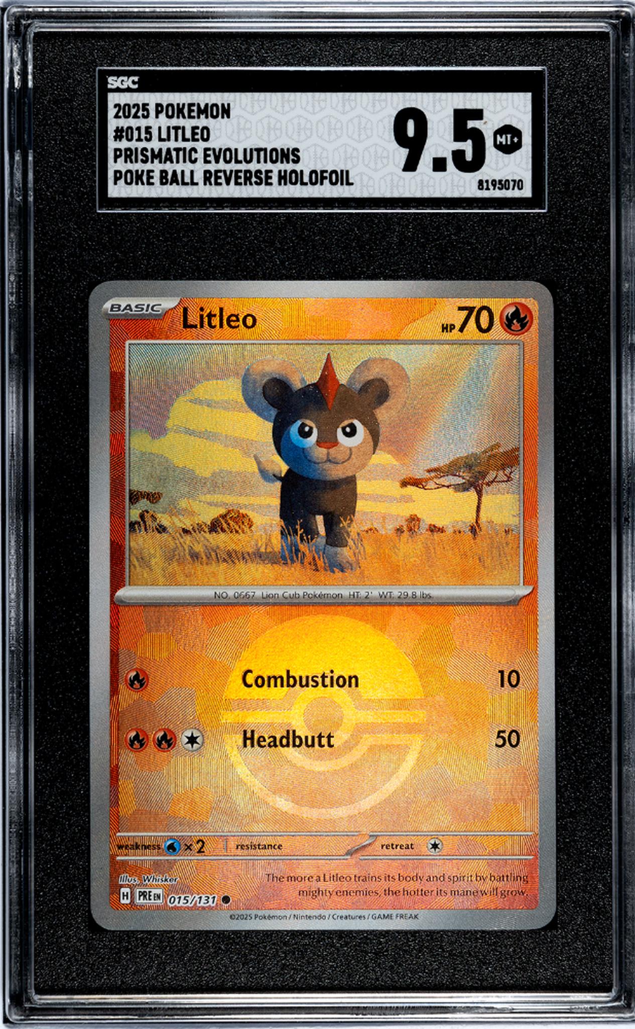 2025 Pokémon Prismatic Evolutions Litleo #015/131 Poké Ball Reverse Holo SGC 9.5
