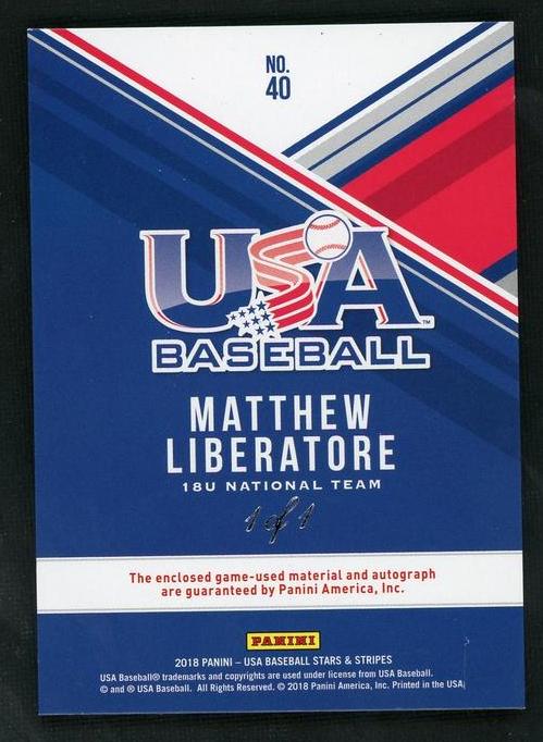 2018 Panini USA Baseball 40 Matthew Liberatore Silhouettes 18U National Team Auto
