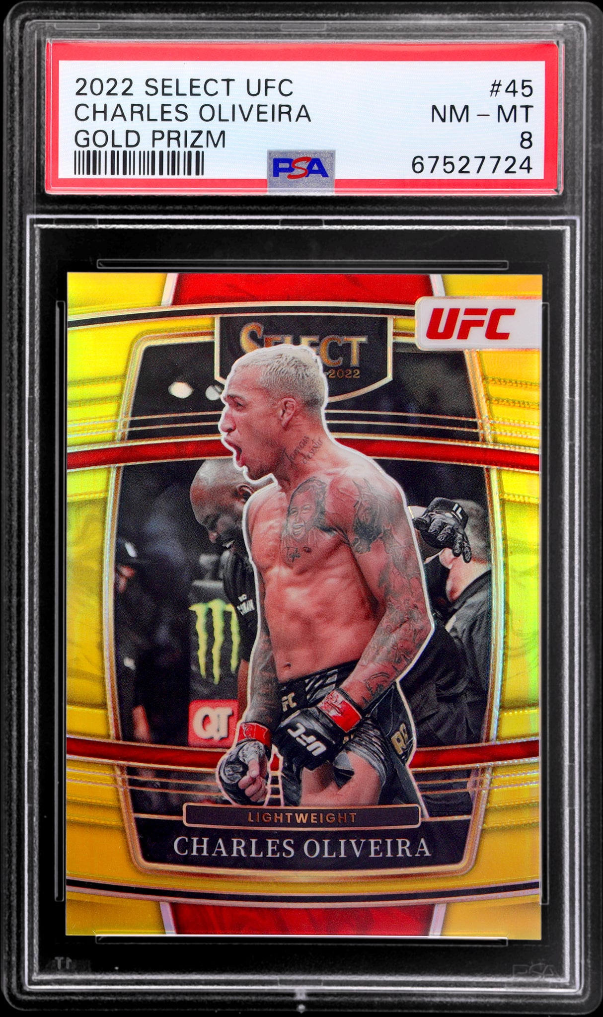 2022 Panini Select UFC Concourse Gold Prizm Charles Oliveira #45 /10 PSA 8