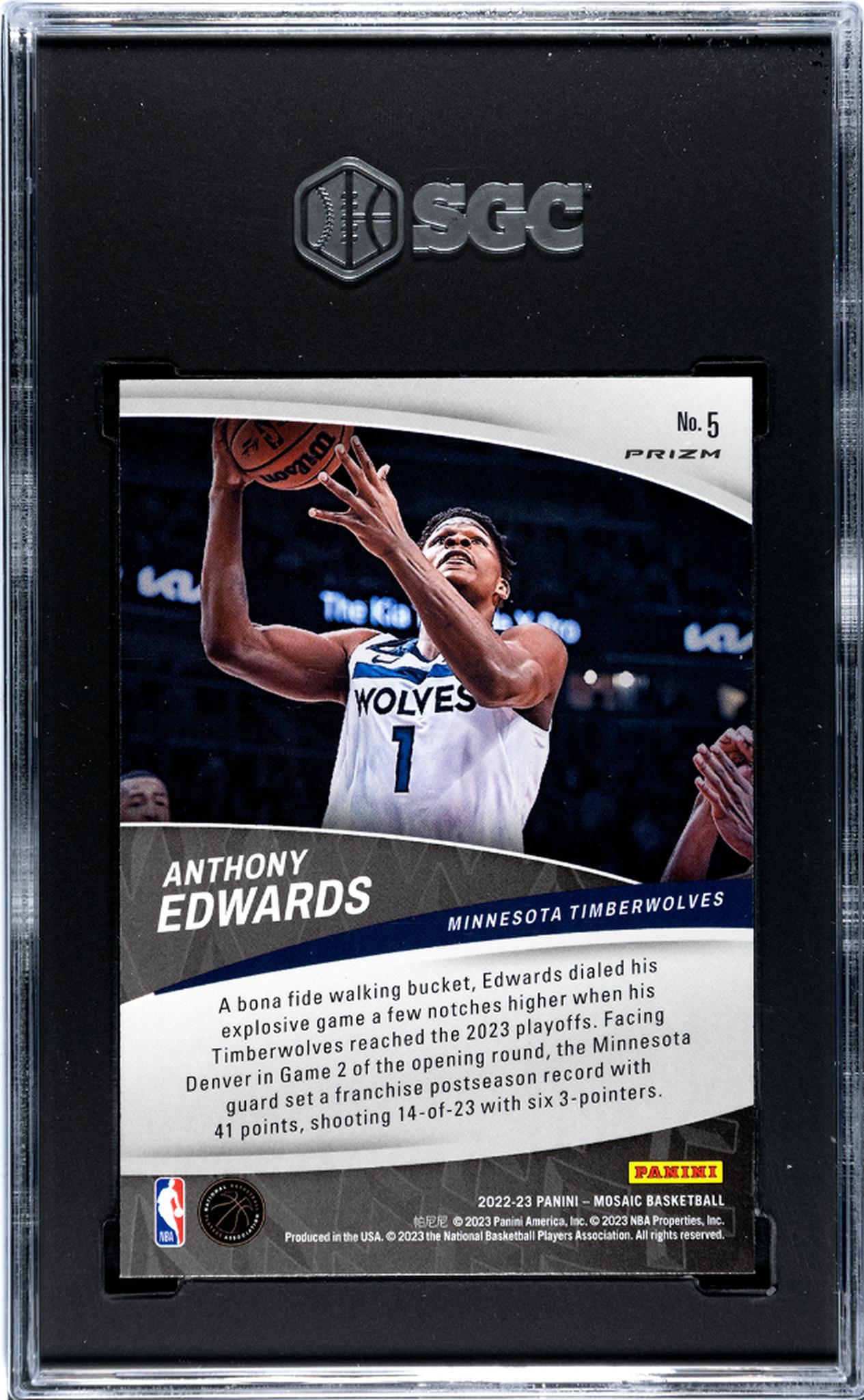 2022-23 Panini Mosaic #5 Anthony Edwards Elevate Mosaic Prizm SGC 10