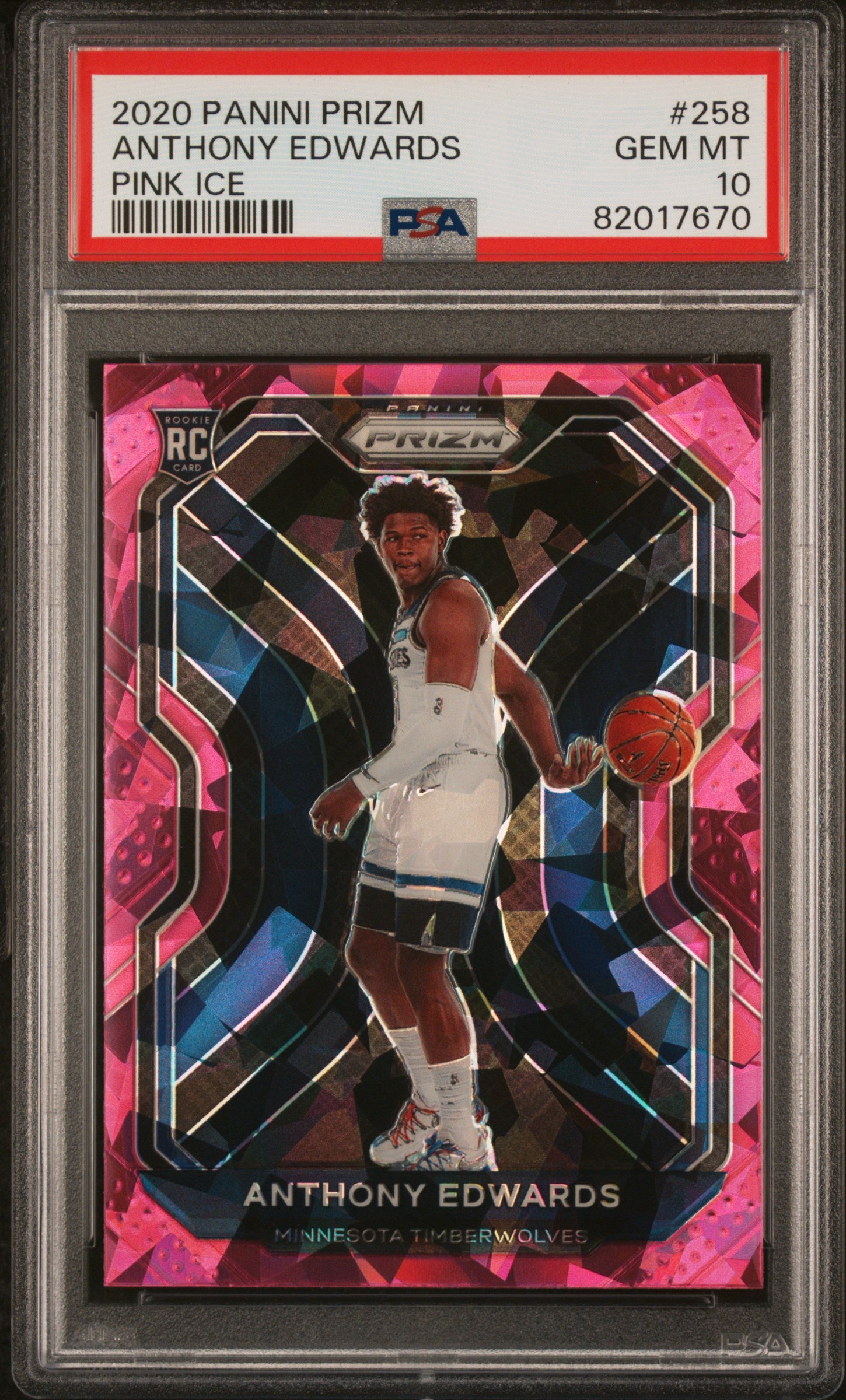 2020 Panini Prizm Pink Ice Anthony Edwards #258 RC PSA 10