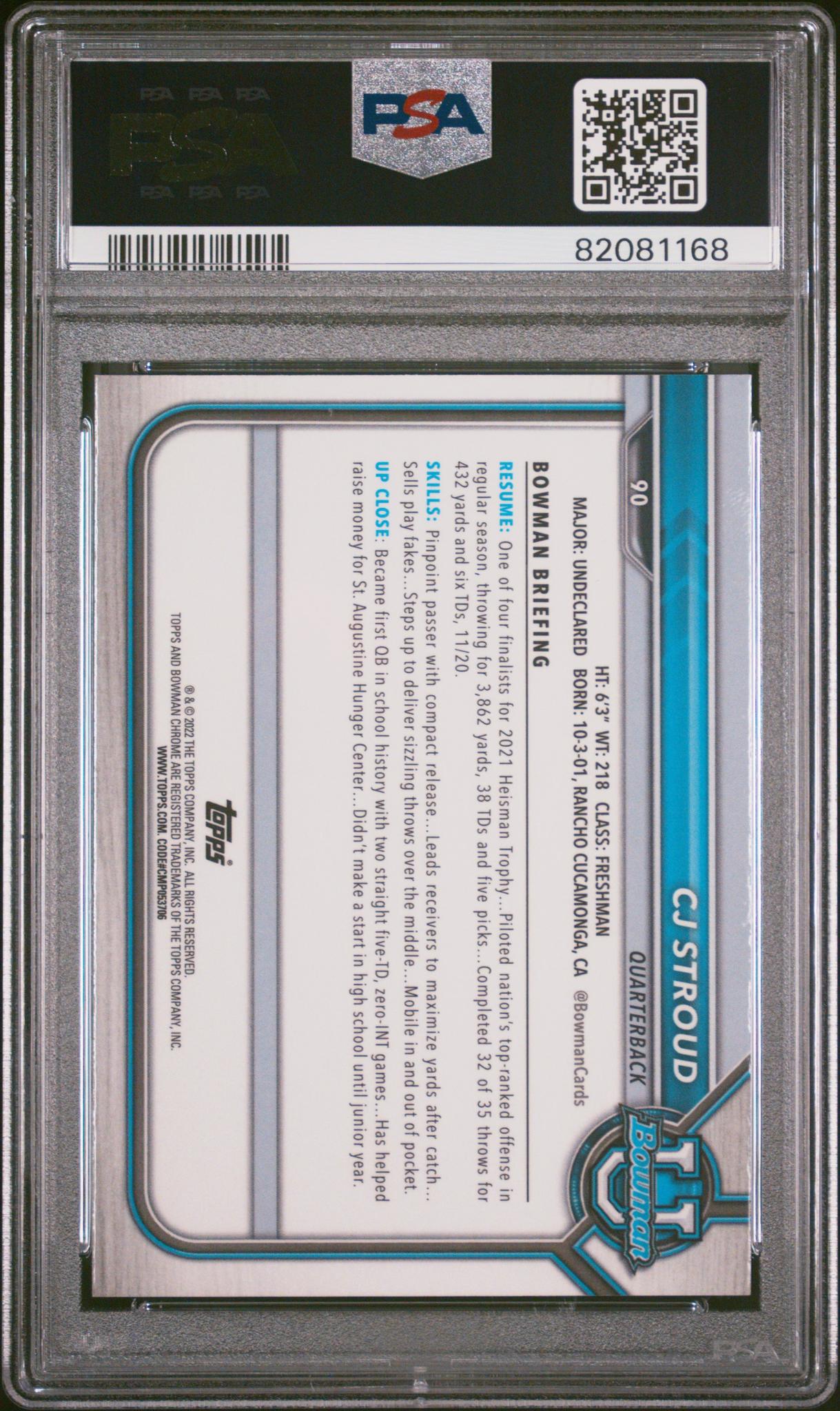 2021 Bowman University Chrome Prospects Pink Refractor CJ Stroud #90 PSA 10