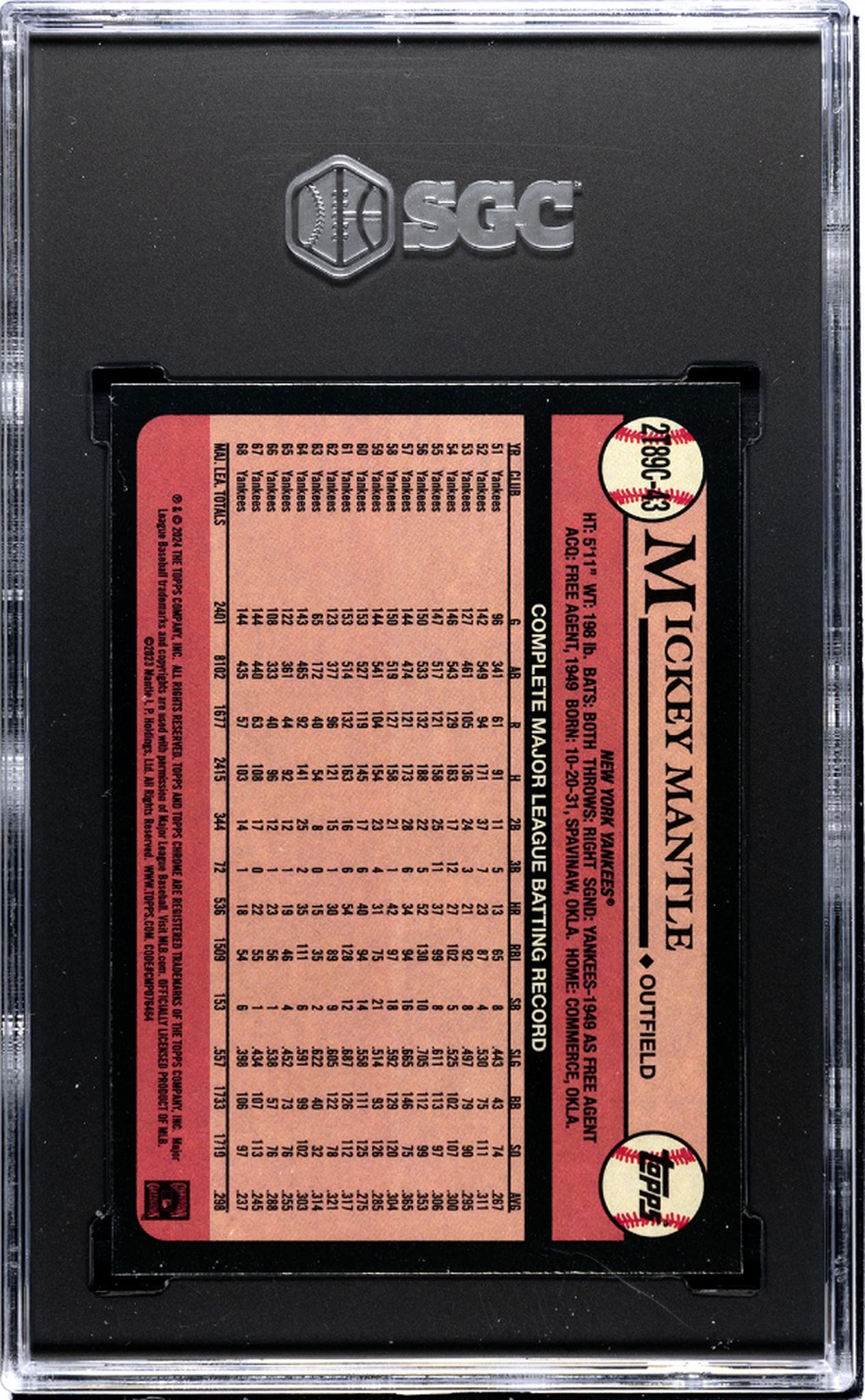 2024 Topps #2T89C-43 Mickey Mantle Ch. '89 SGC 9.5