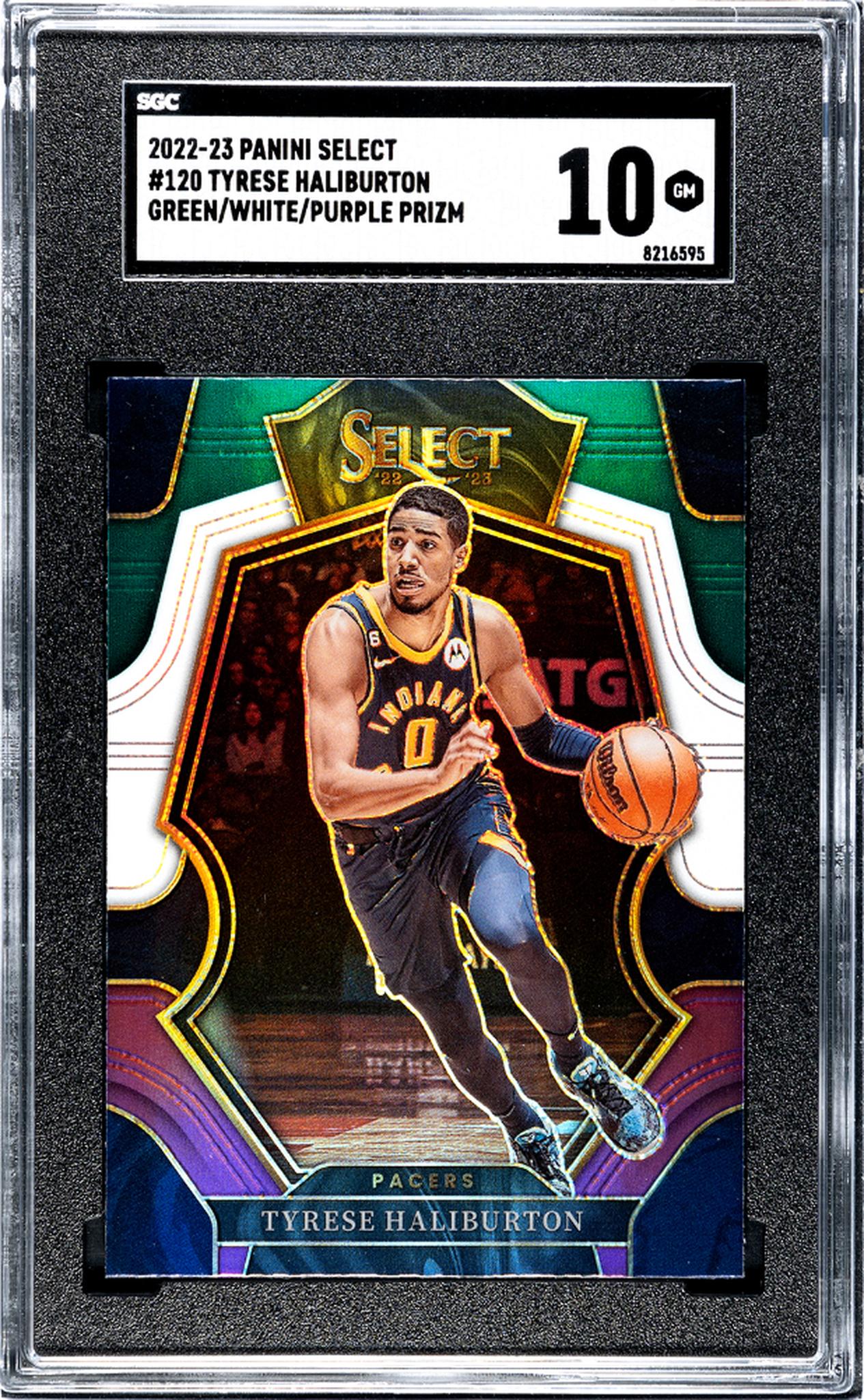 2022-23 Panini Select #120 Tyrese Haliburton Green/White/Purple Prizm SGC 10