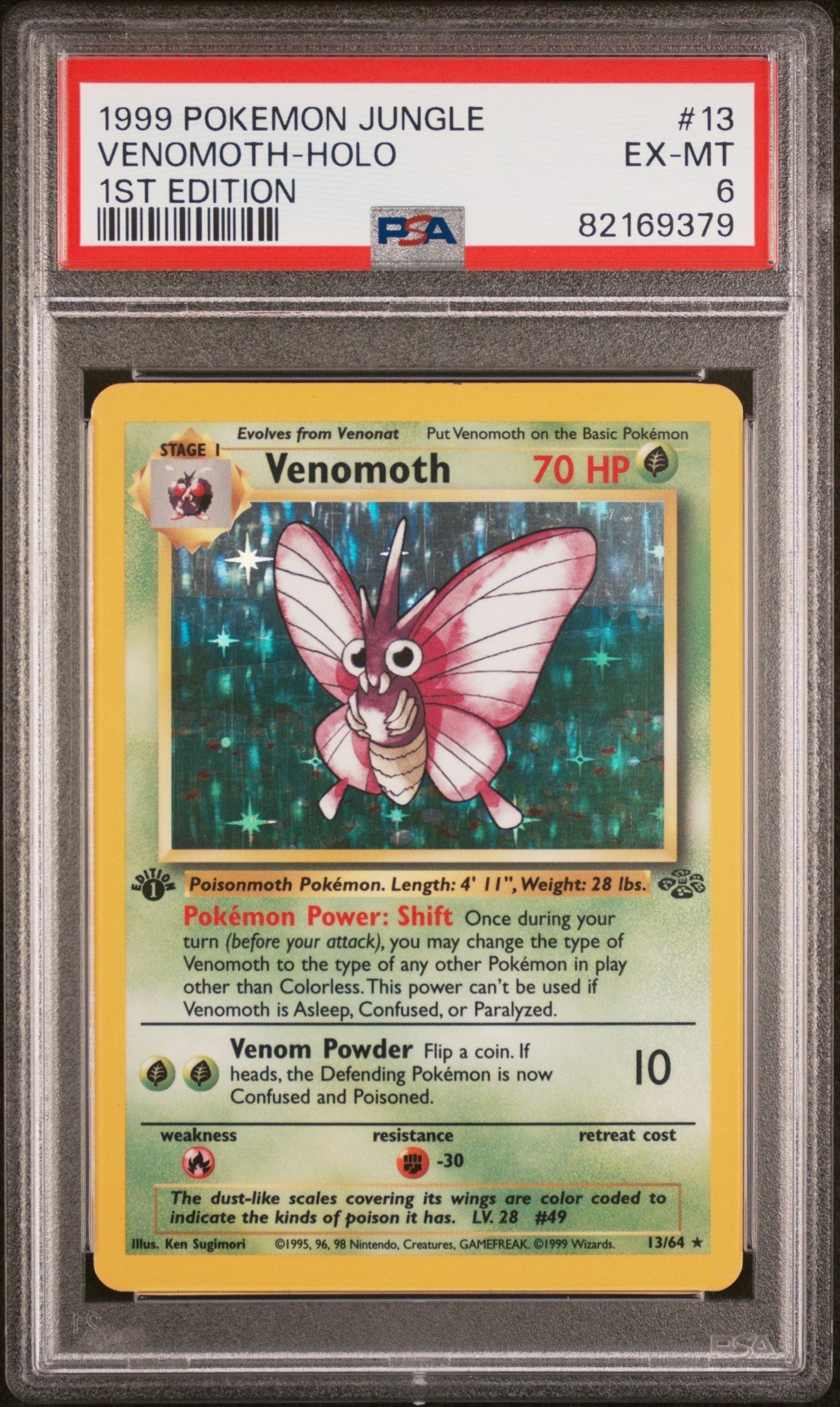 1999 Pokémon Jungle Venomoth #13/64 Holo 1st Edition PSA 6