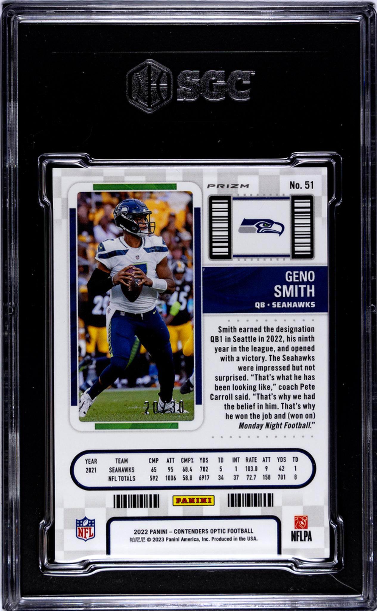 2022 Contenders Optic #51 Geno Smith Season Ticket /30 SGC 9.5