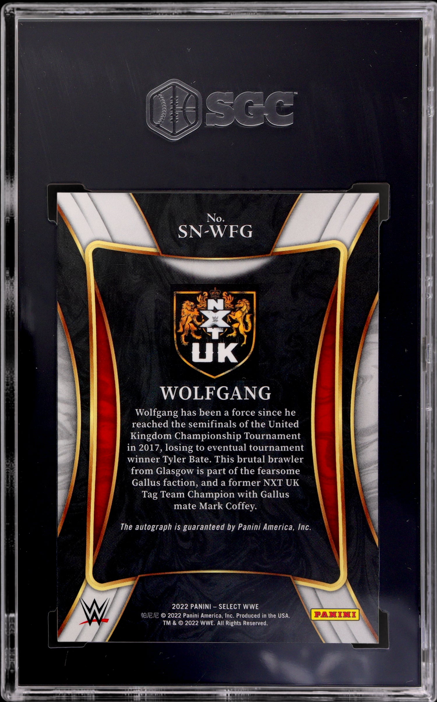 2022 Panini Select WWE Signature Selections Wolfgang SN-WFG Auto SGC 9.5