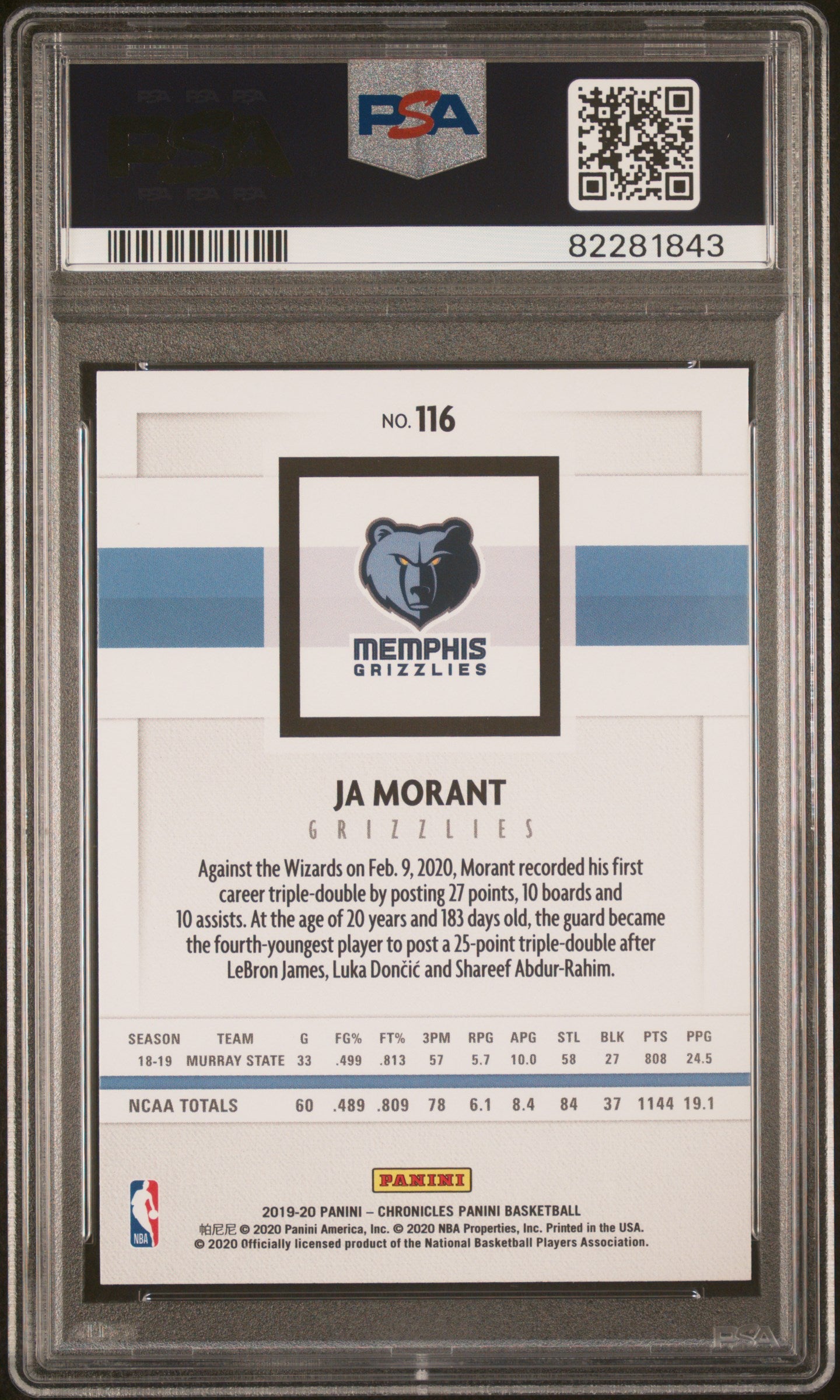 2019 Panini Chronicles Panini Ja Morant #116 RC PSA 10