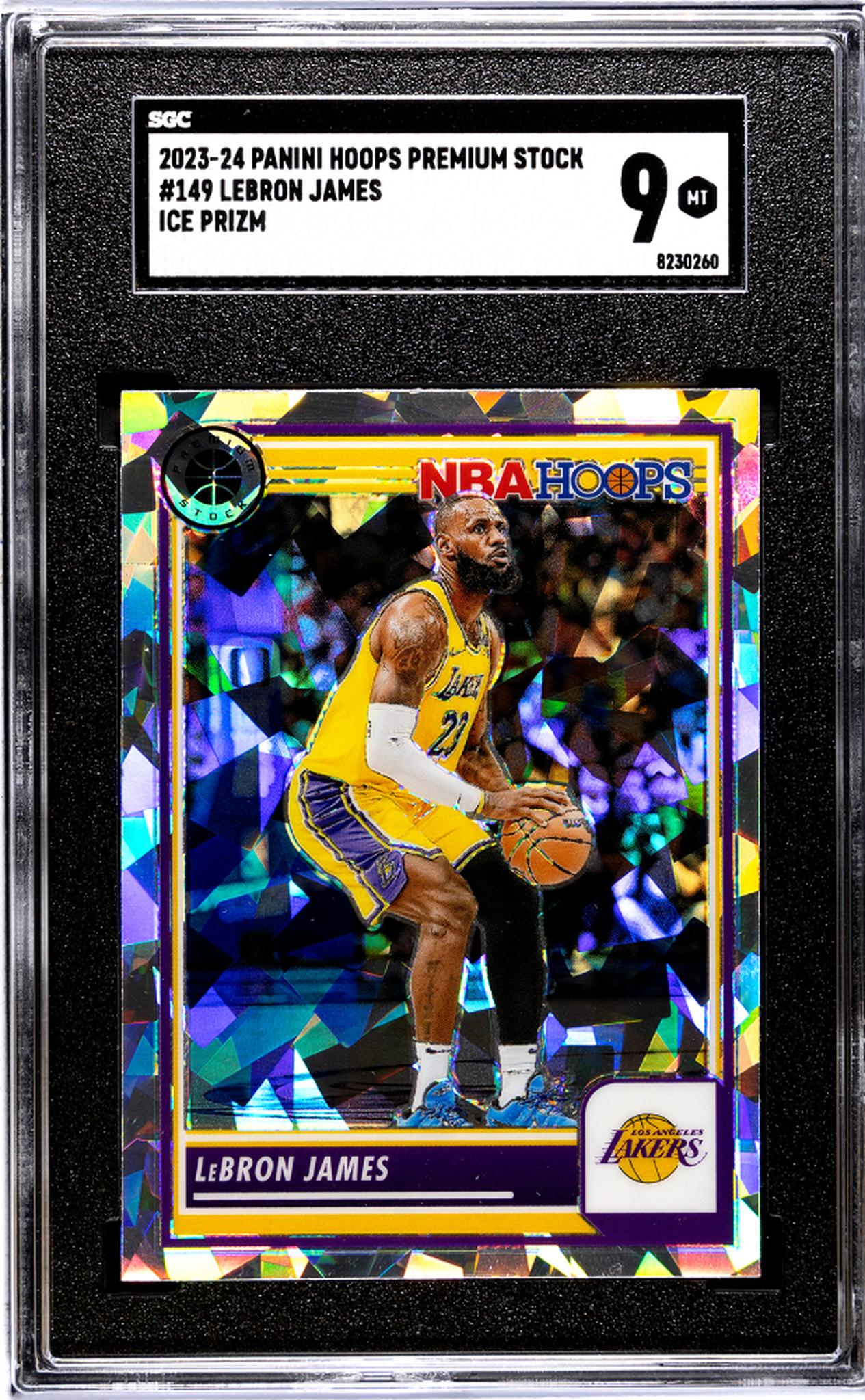 2023-24 Panini Hoops Premium Stock #149 Lebron James Ice Prizm SGC 9