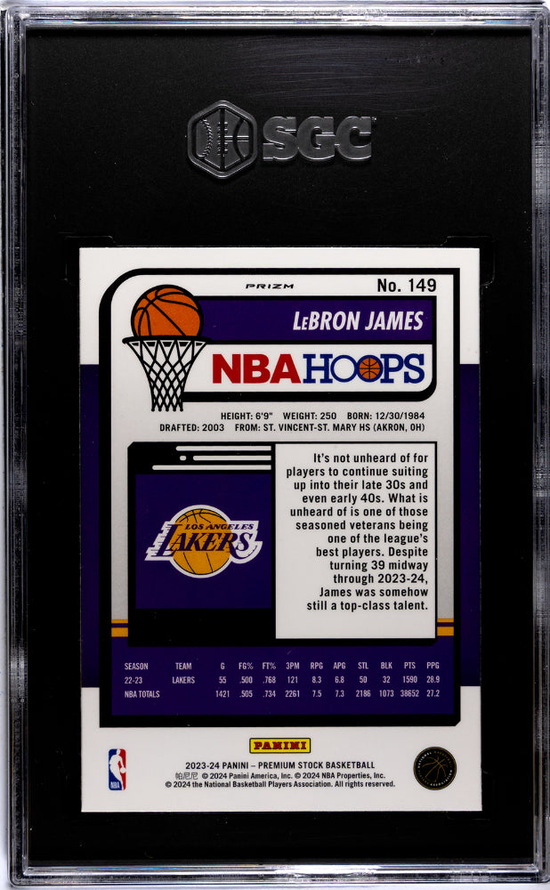 2023-24 Panini Hoops Premium Stock #149 Lebron James Ice Prizm SGC 9