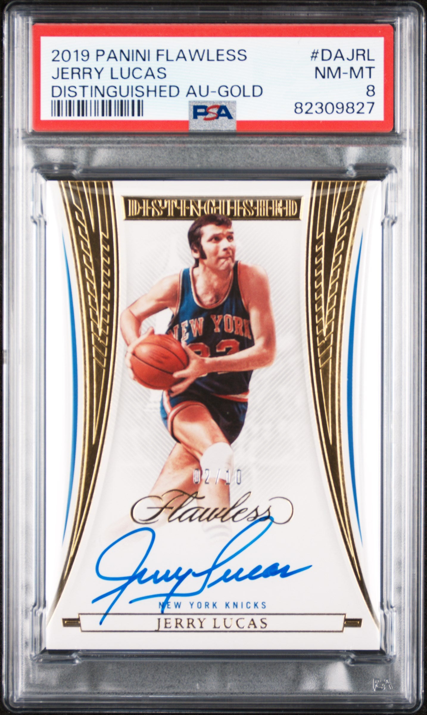 2019 Flawless #DA-JRL Jerry Lucas Distinguished AU-Gold /10 PSA 8
