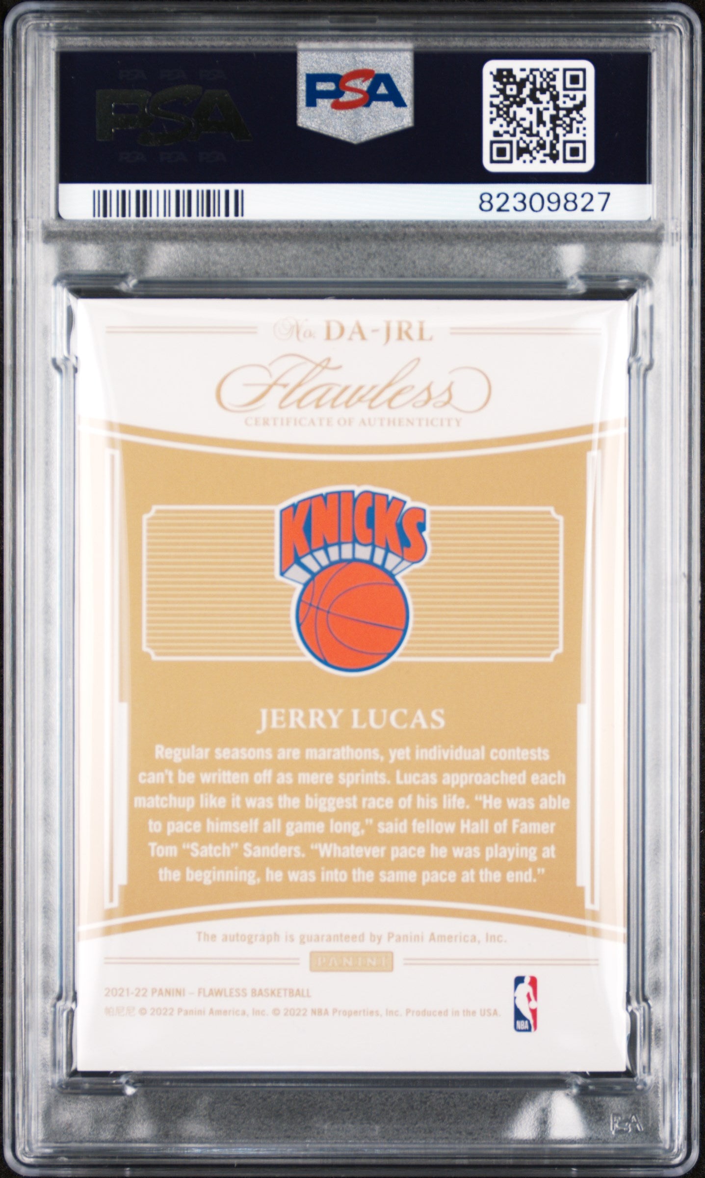 2019 Flawless #DA-JRL Jerry Lucas Distinguished AU-Gold /10 PSA 8