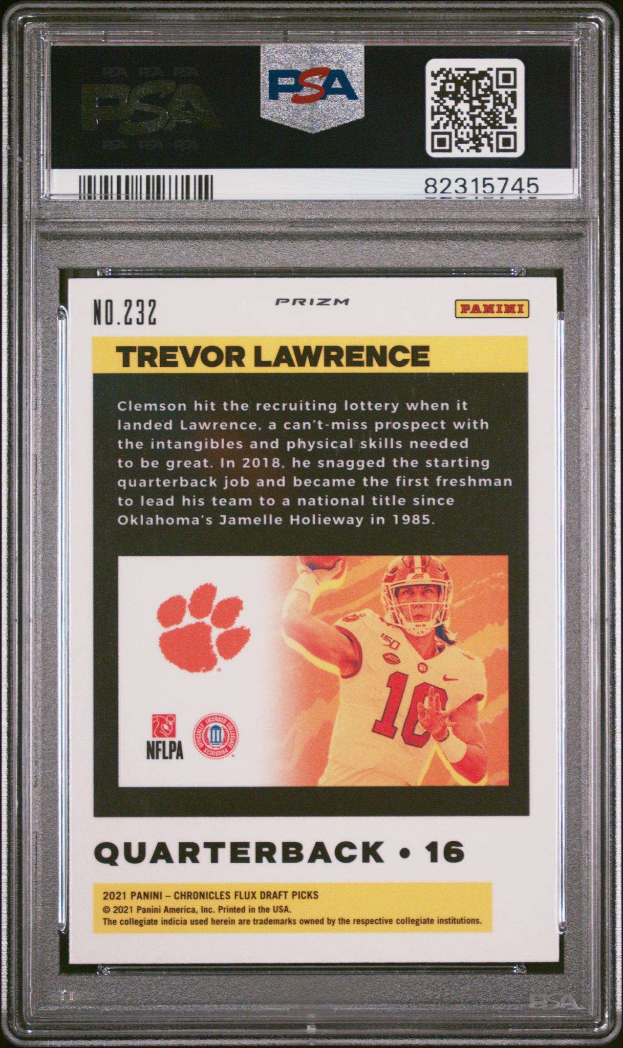 2021 Panini Chronicles DP Flux Silver Prizm Trevor Lawrence #232 RC PSA 10