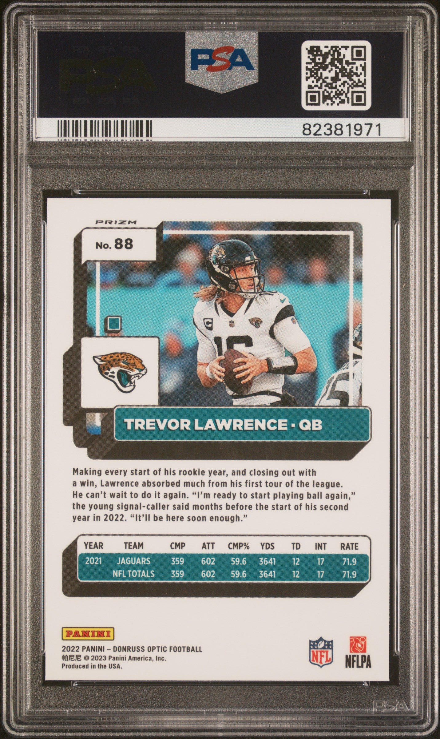 2022 Panini Donruss Optic Holo Trevor Lawrence #88 PSA 10