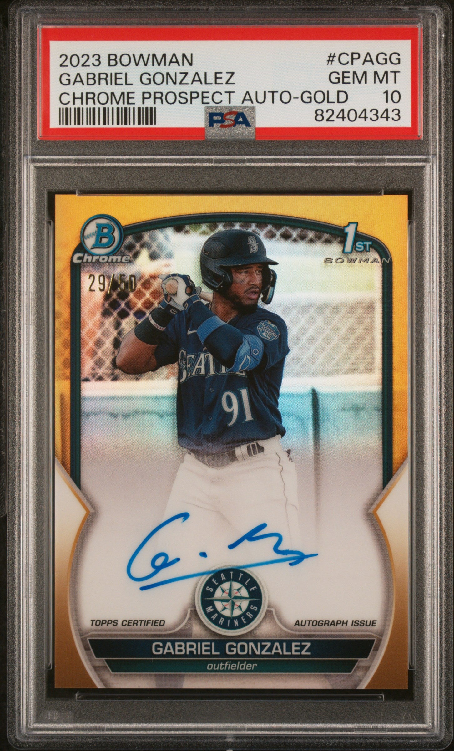 2023 Bowman Chrome Gold Refractor Gabriel Gonzalez #CPA-GG Auto /50 PSA 10