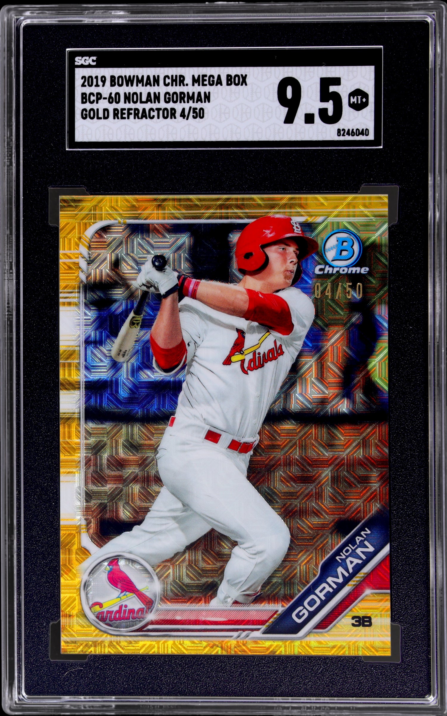 2019 Bowman Chrome Mega Box Gold Refractor Nolan Gorman #BCP-60 /50 SGC 9.5