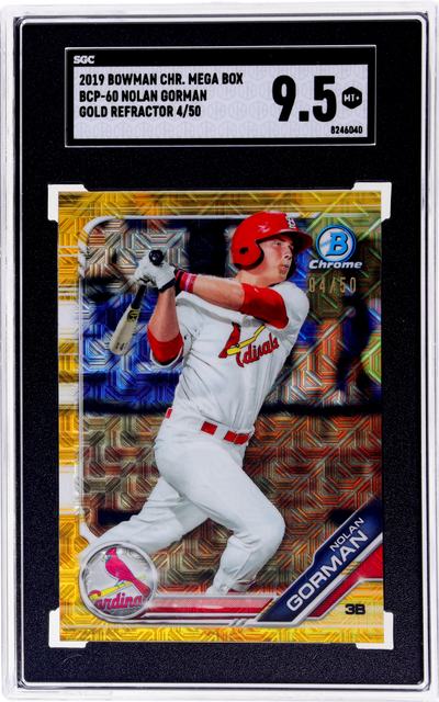 2019 Bowman Chrome Mega Box Nolan Gorman #BCP60 Gold Refractor /50 SGC 9.5